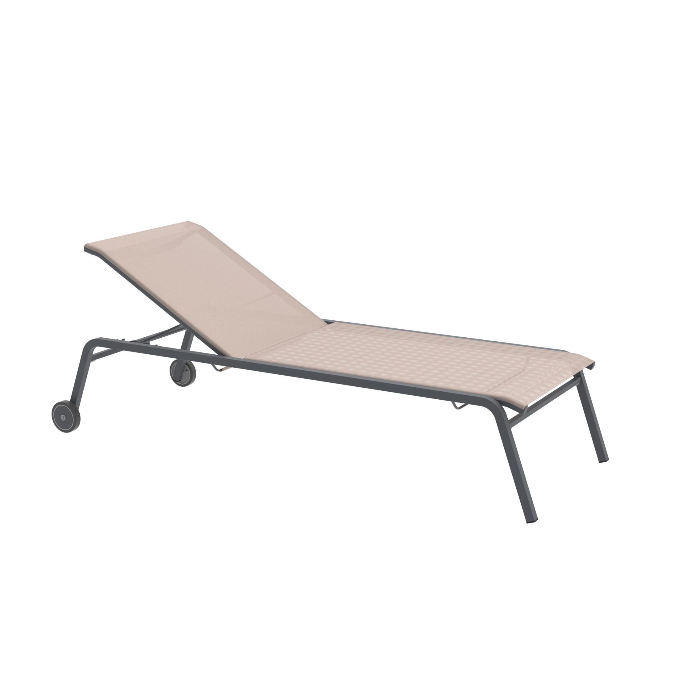 Stackable "Alice4" garden sun lounger in fabric and aluminium, 198x80 cm, 97 cm high
