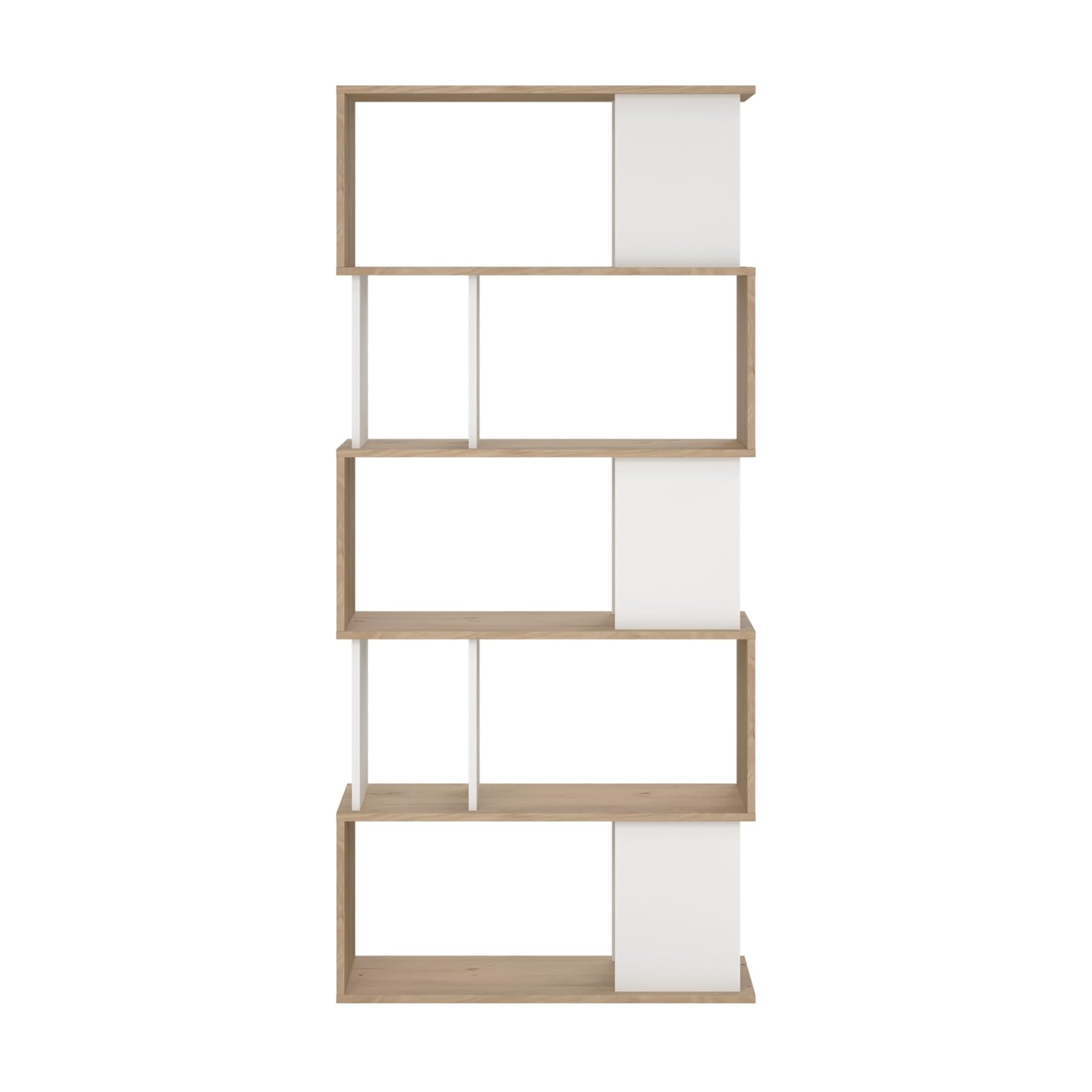 "Maze" modern tall open bookcase with 5 wooden shelves for the living room, 80x29.5 cm, 173.5 cm high