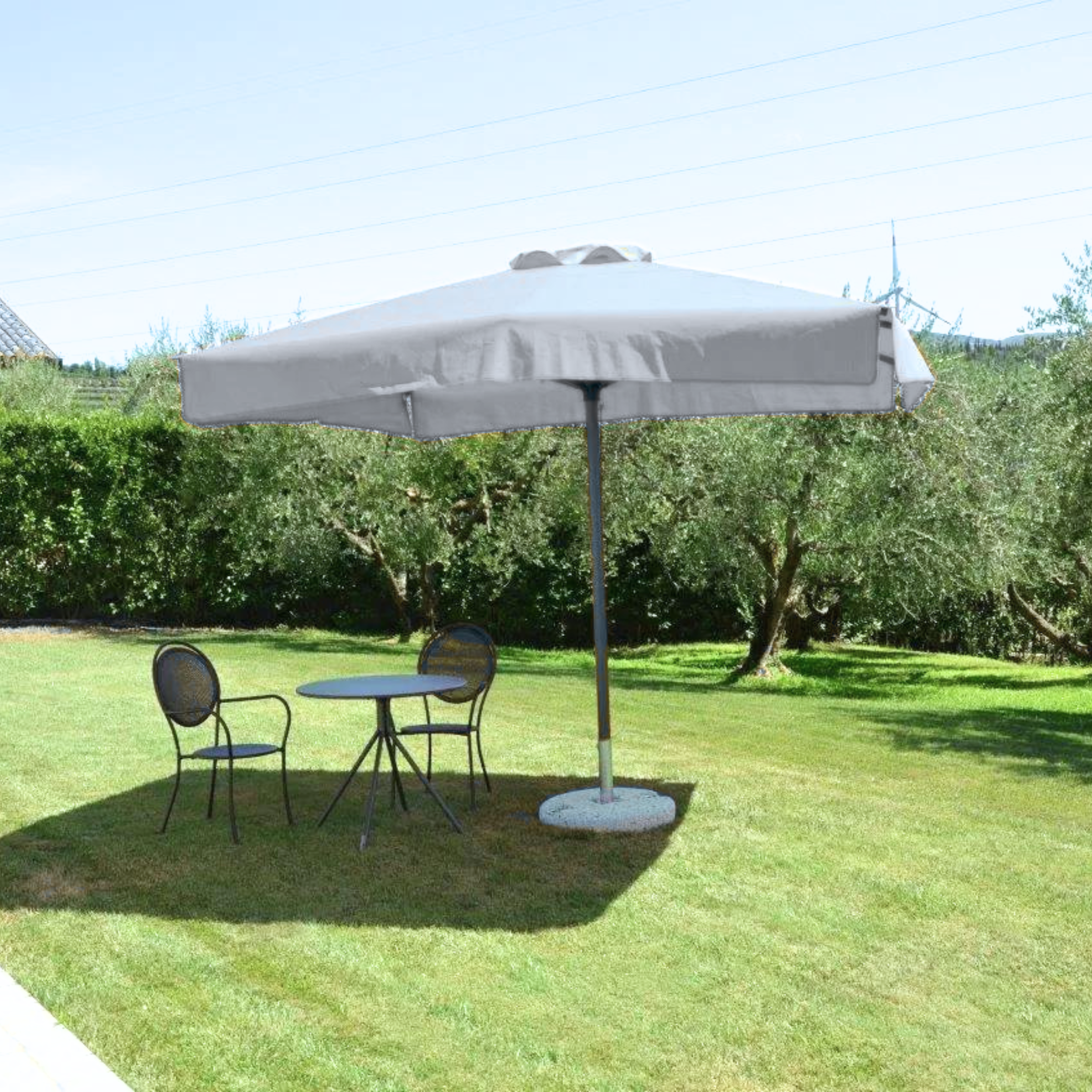 Modern "Corallo Glamour" umbrella with oak-effect central pole