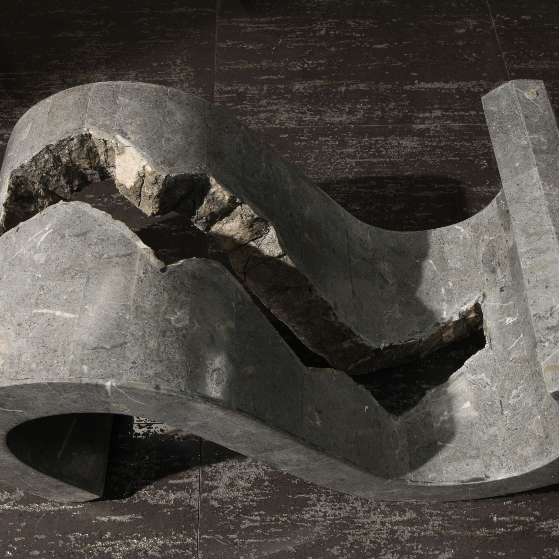 "Esse" fossil stone coffee table with tempered glass top, 120x70 cm, 36 cm high