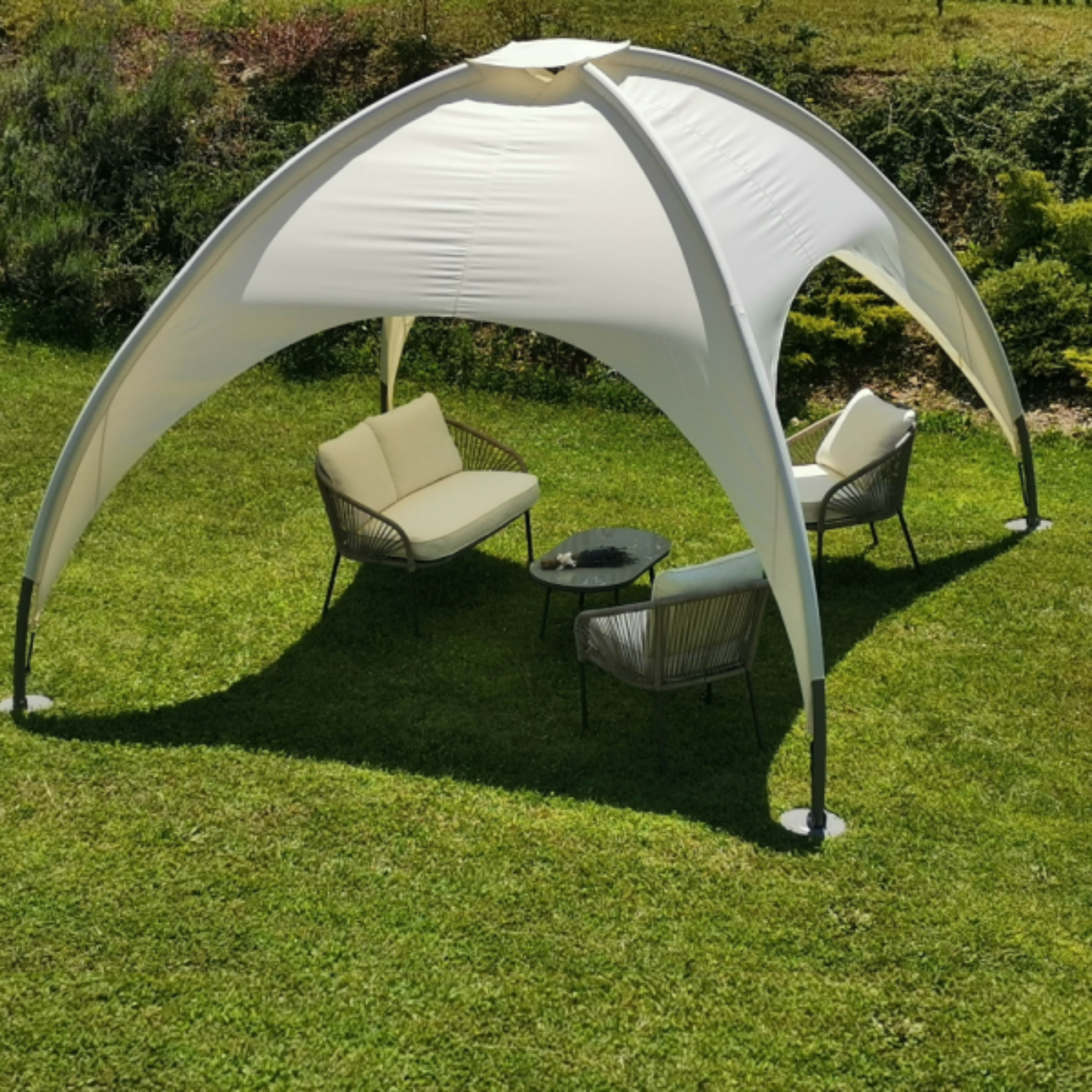"Igloo" garden gazebo in steel and ecru canvas, 350x350 cm, 275 cm high