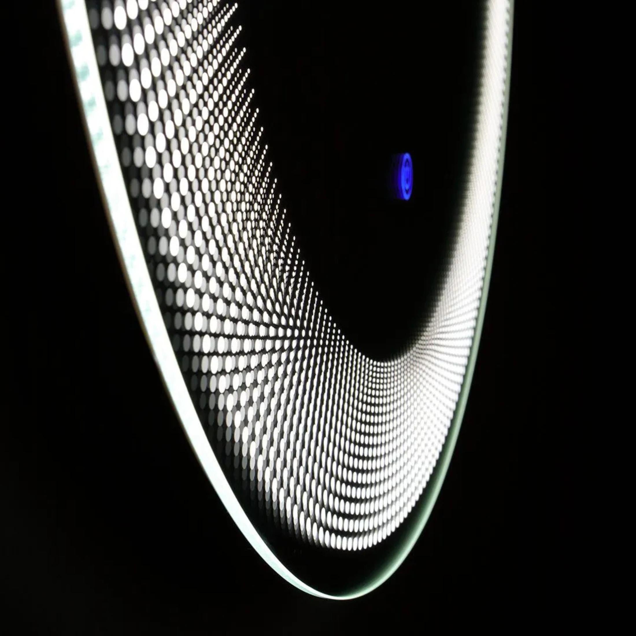 Round mirror with LED-illuminated "Eclisse" frame in aluminum, 60x60 cm