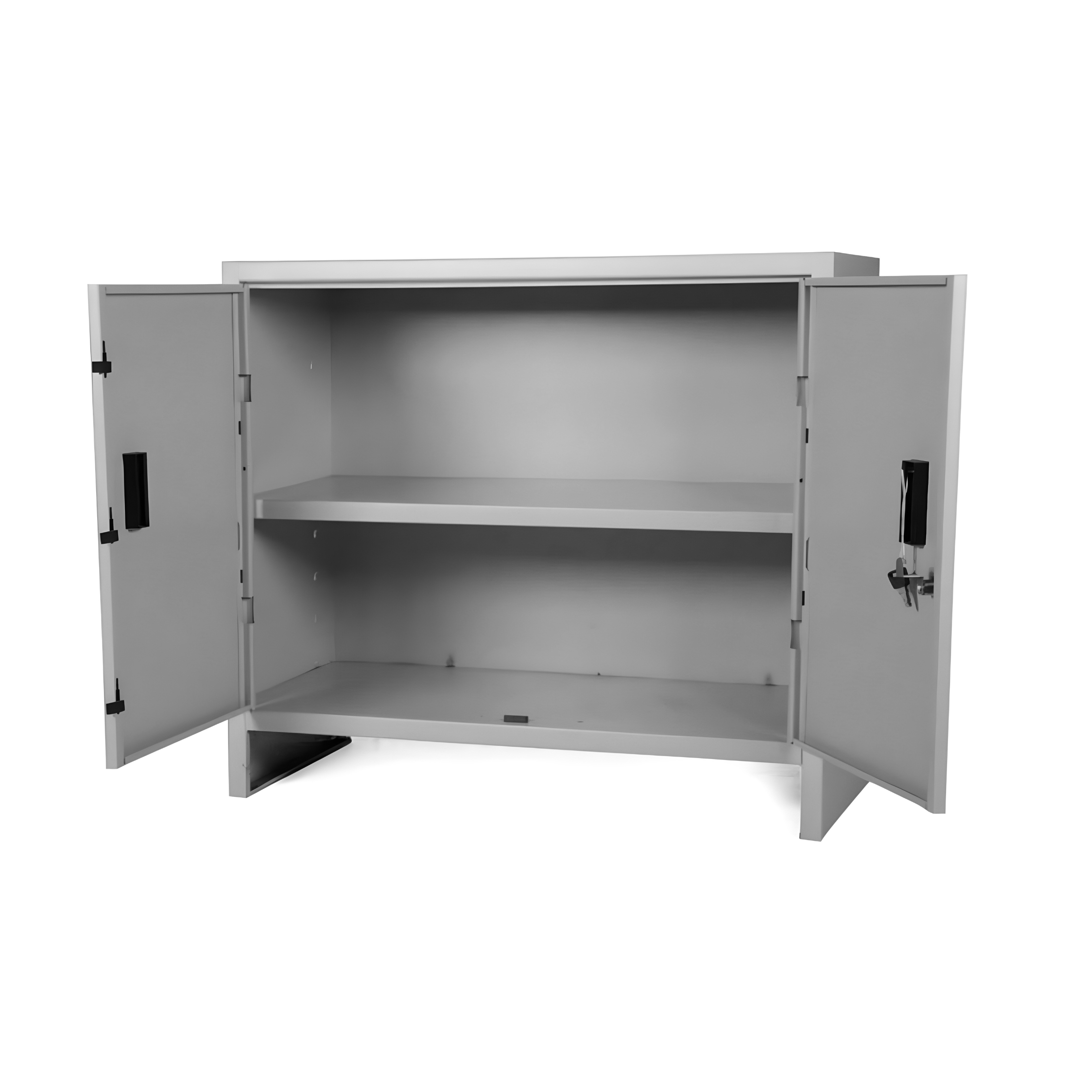 "Ferr" low 2-door office cabinet in painted metal, grey, with lock