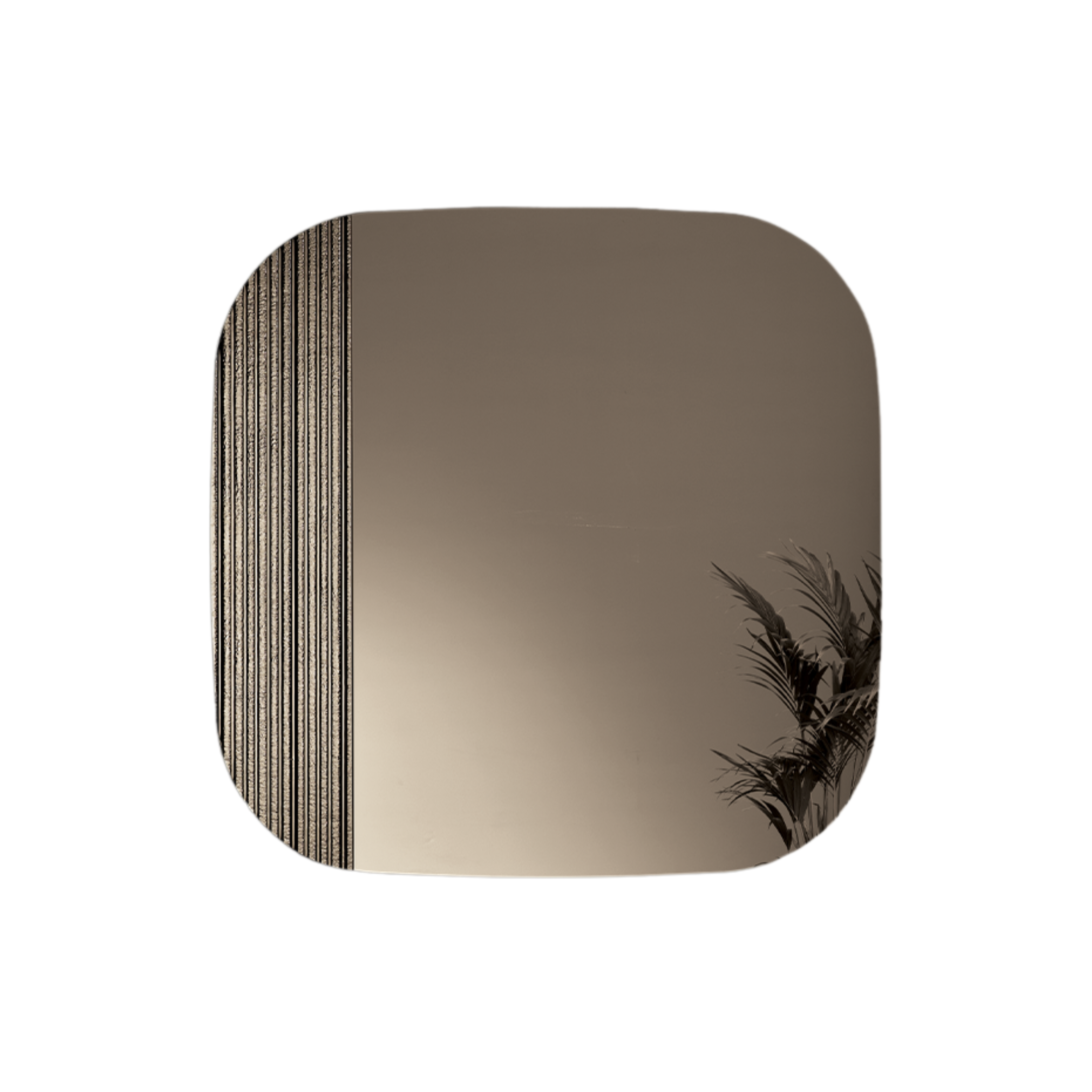 "Axis" modern shaped wall mirror with striped insert