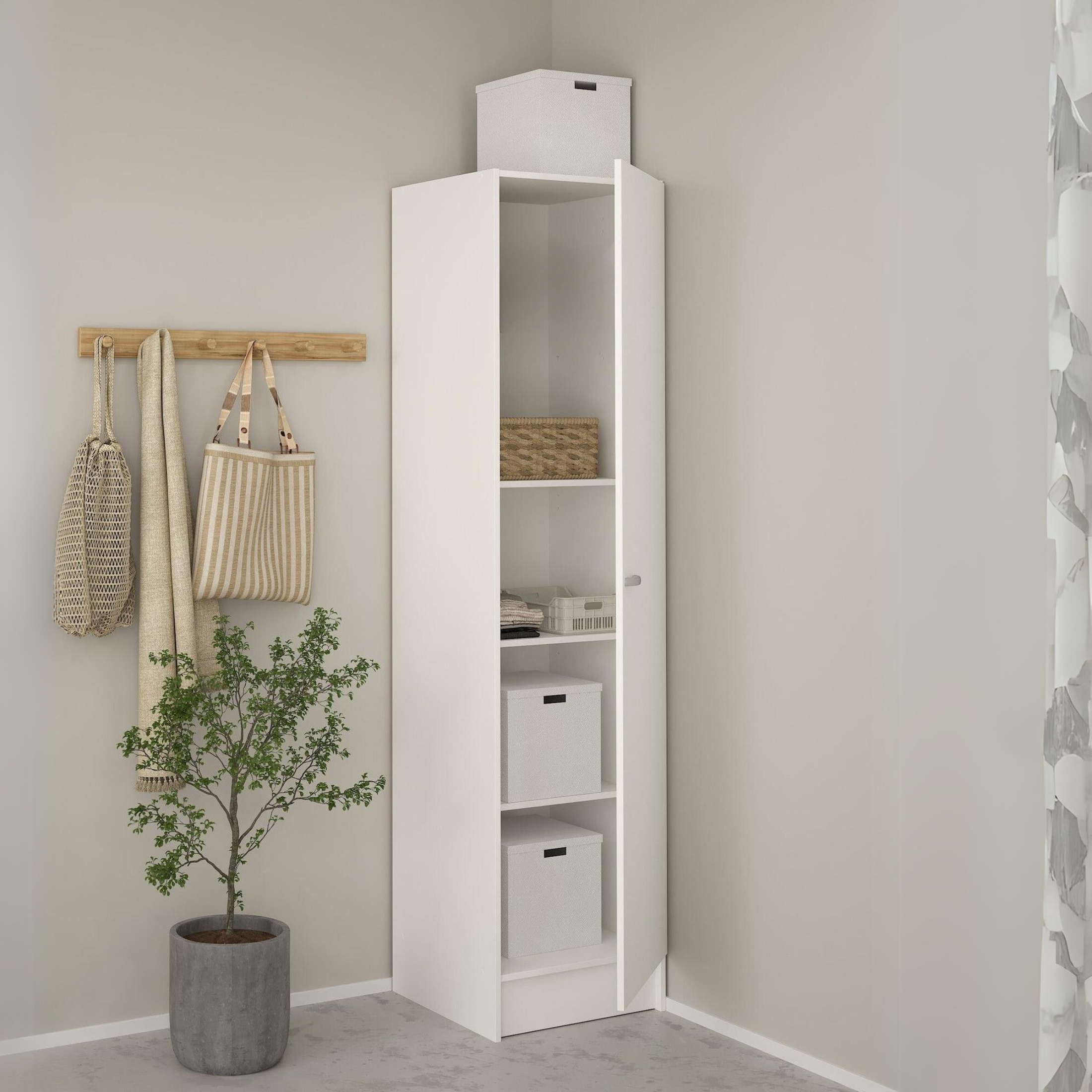 "Ricla" multipurpose column unit with 1 door in white lacquered wood, 31x34 cm, 183h