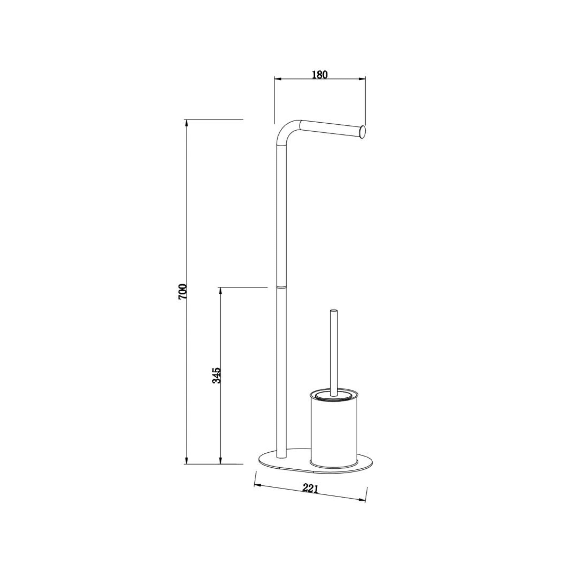 "Tobias" freestanding toilet roll holder with brush holder in chromed metal and oval base