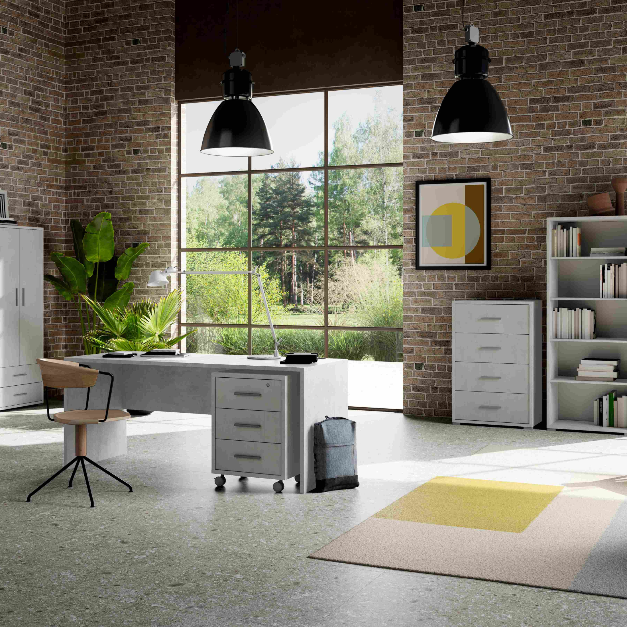 "Project" mobile wooden chest of drawers with 4 multifunctional drawers, 71x41 cm, 110 cm high.