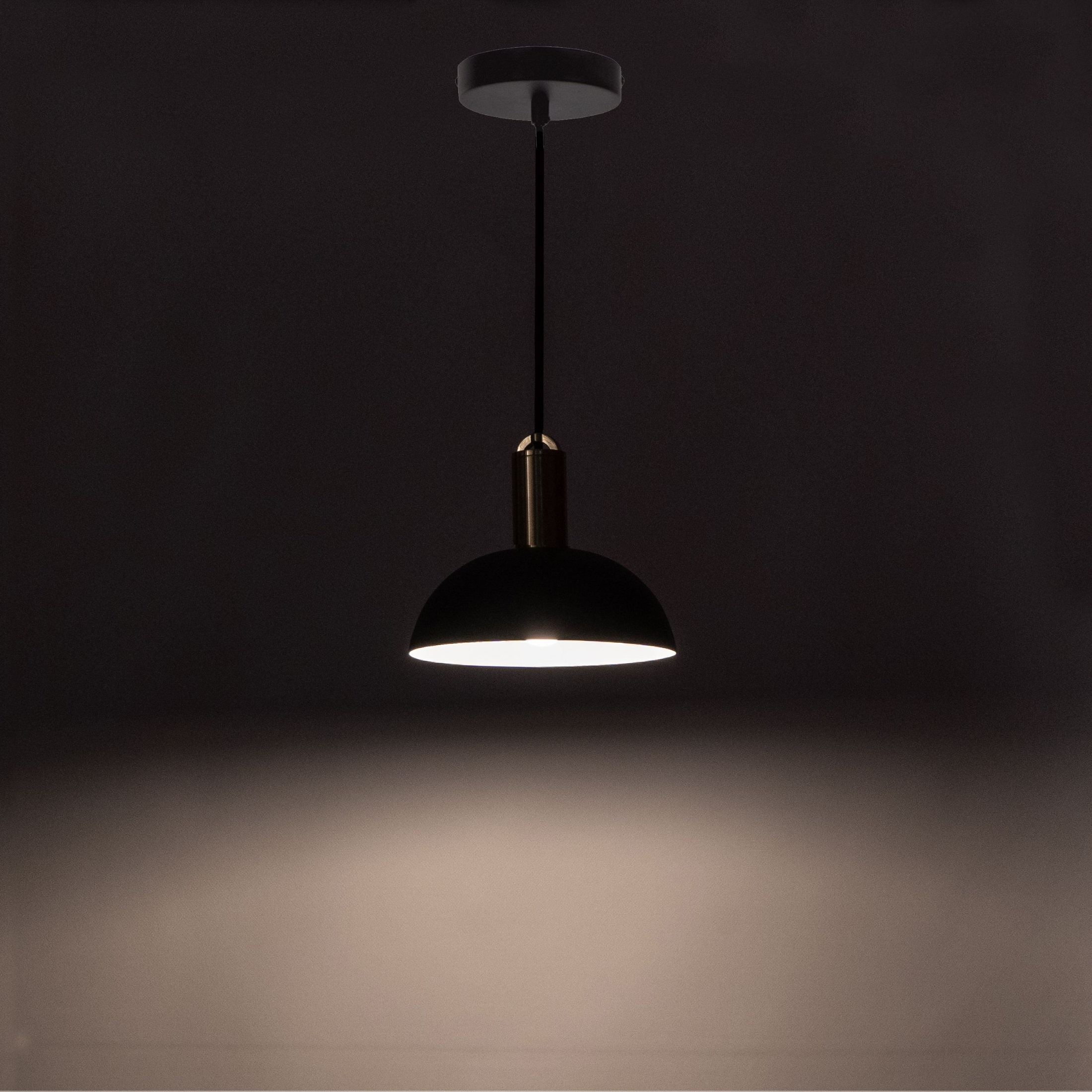 "Tenis" round pendant lamp in matt black brass, 20x20 cm, 150 cm high.