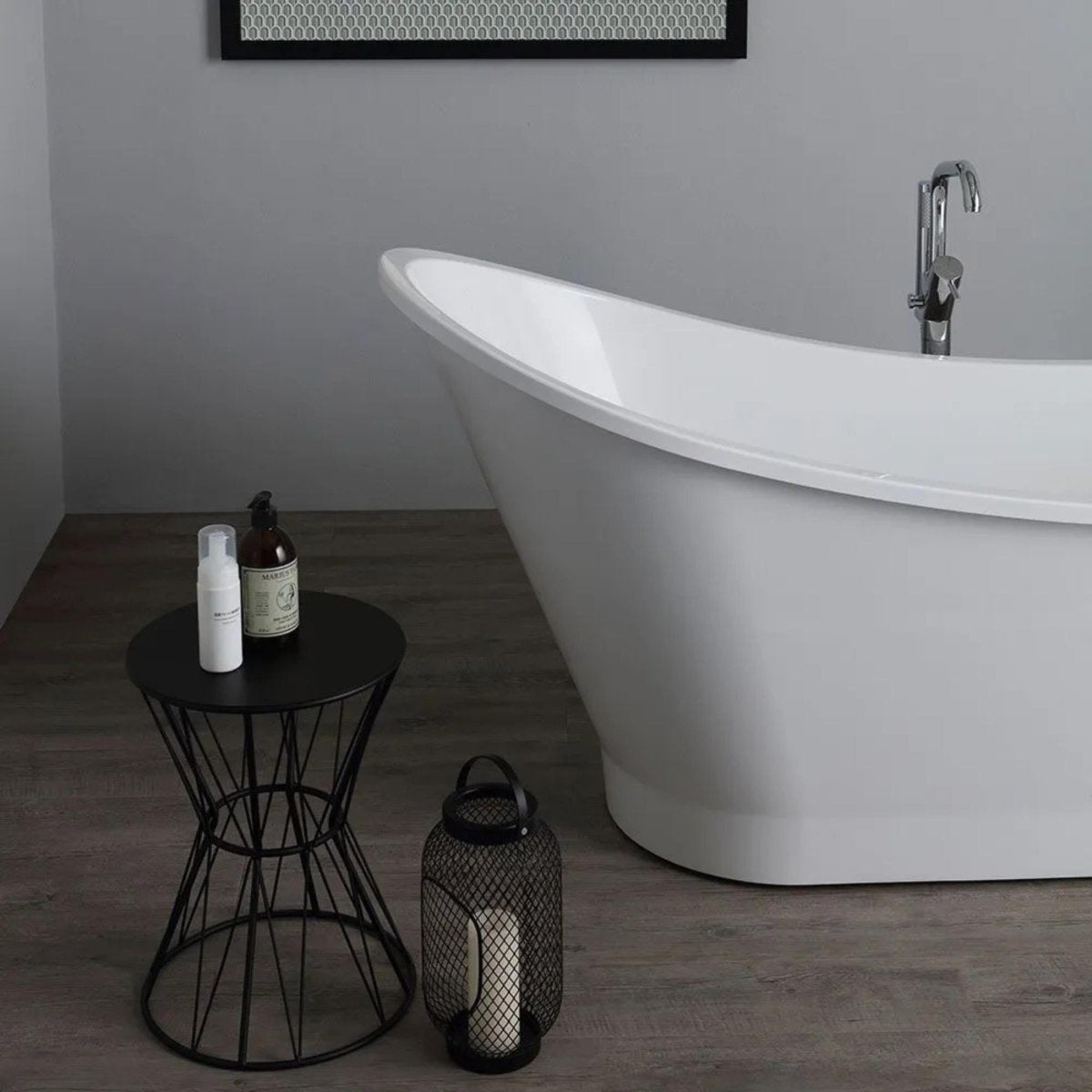 Vasca da bagno autoportante "Alma" in marmo ricomposto bianco cm 159,5x73 80,5h - MondoViro