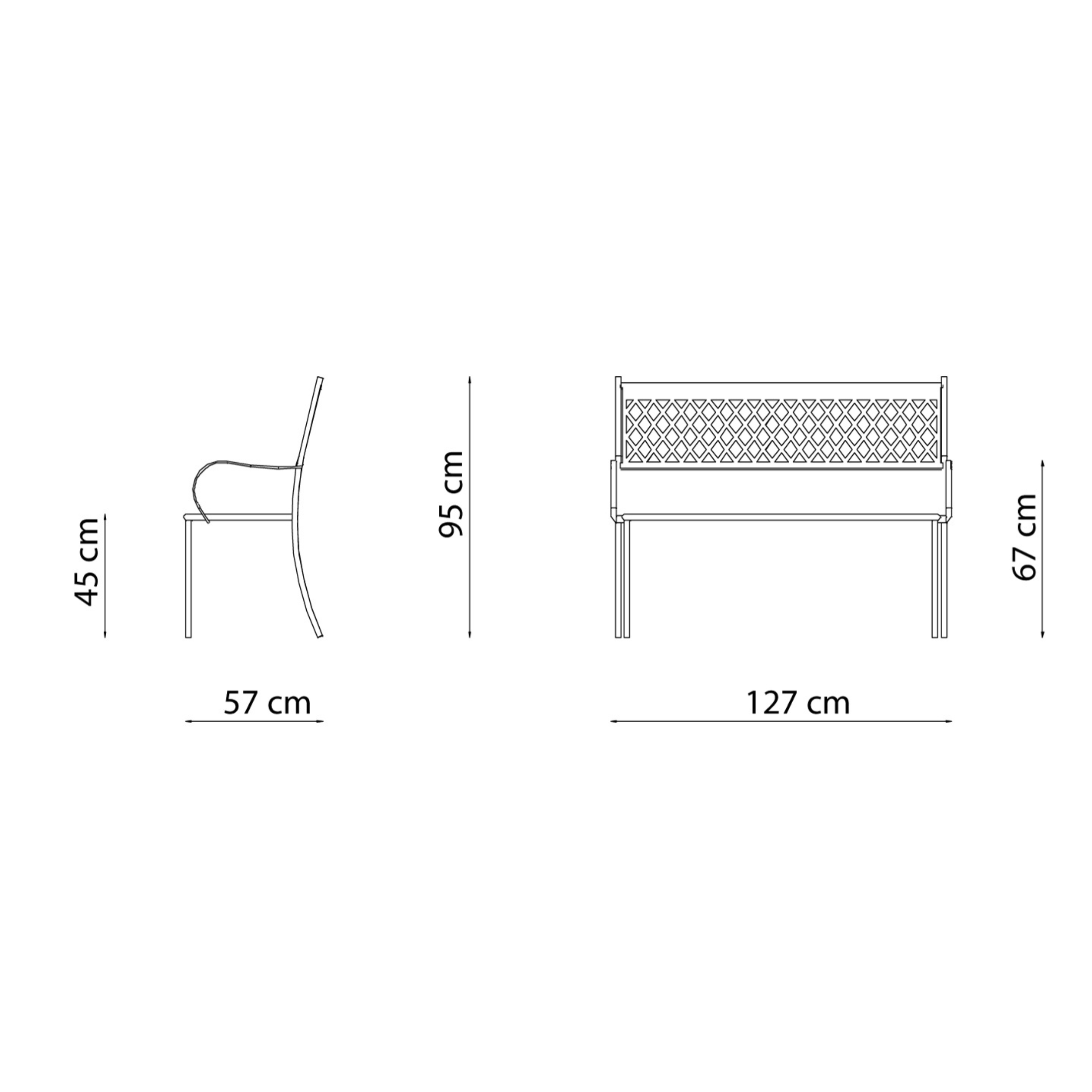 "Summertime" stackable metal garden bench, 127x56 cm, 93 cm high