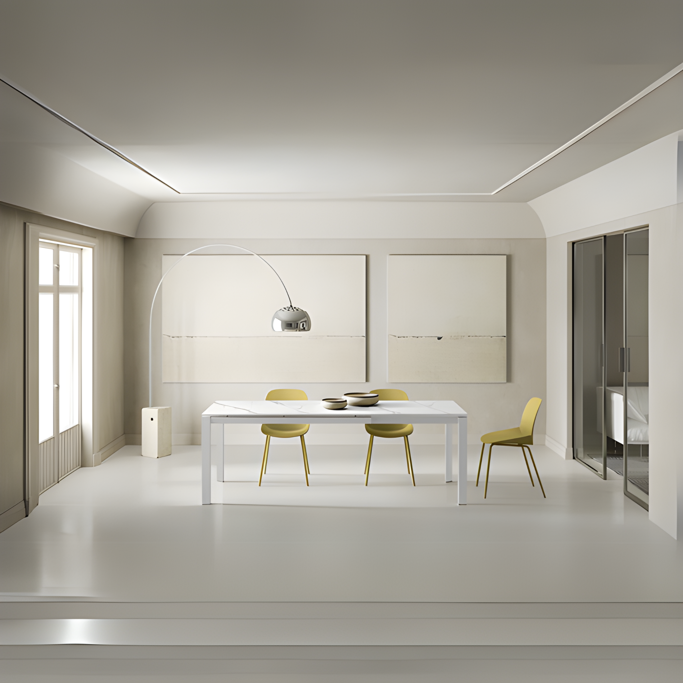 Modern extendable table "Filo 24" ceramic top aluminum legs cm 140/220x90 75h