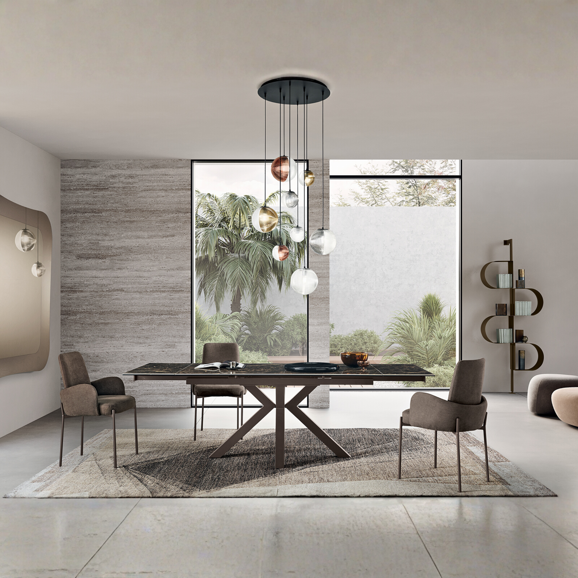 Modern extendable table "Artik" with metal base, seats up to 10 people.