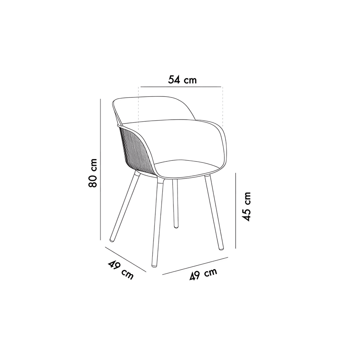 Set di sedie da pranzo "Shell - P" in polipropilene e fibra di vetro con braccioli cm 49x49 80h - MondoViro
