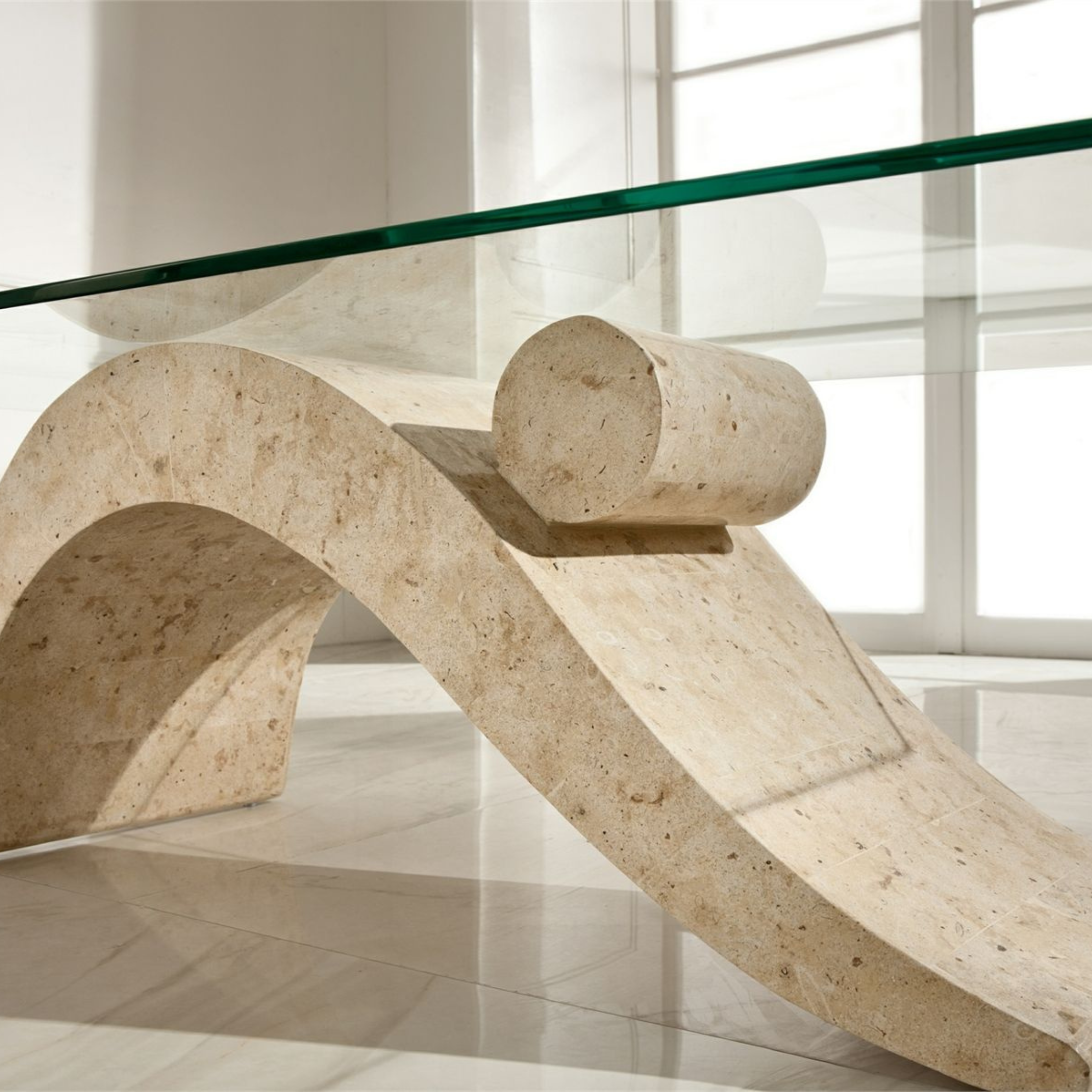 "Gary" fossil stone coffee table with tempered glass top, 120x70 cm, 40 cm high