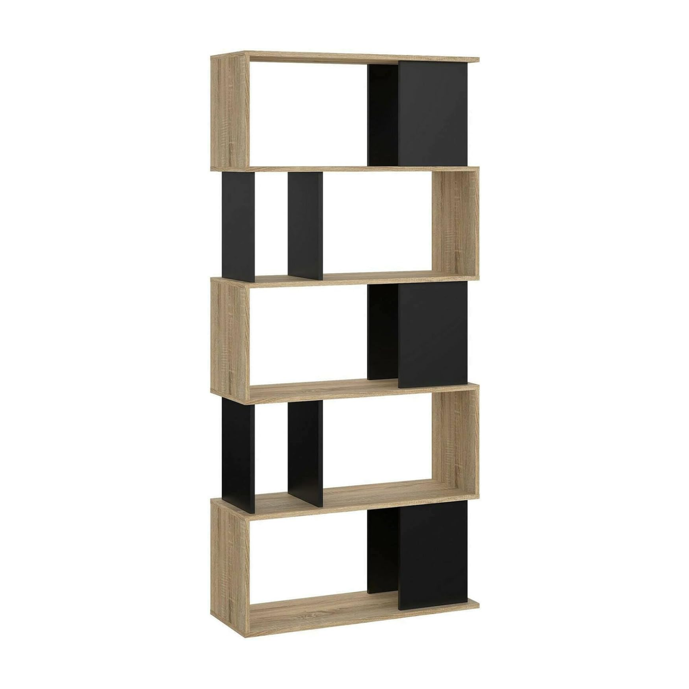 "Maze" modern tall open bookcase with 5 wooden shelves for the living room, 80x29.5 cm, 173.5 cm high