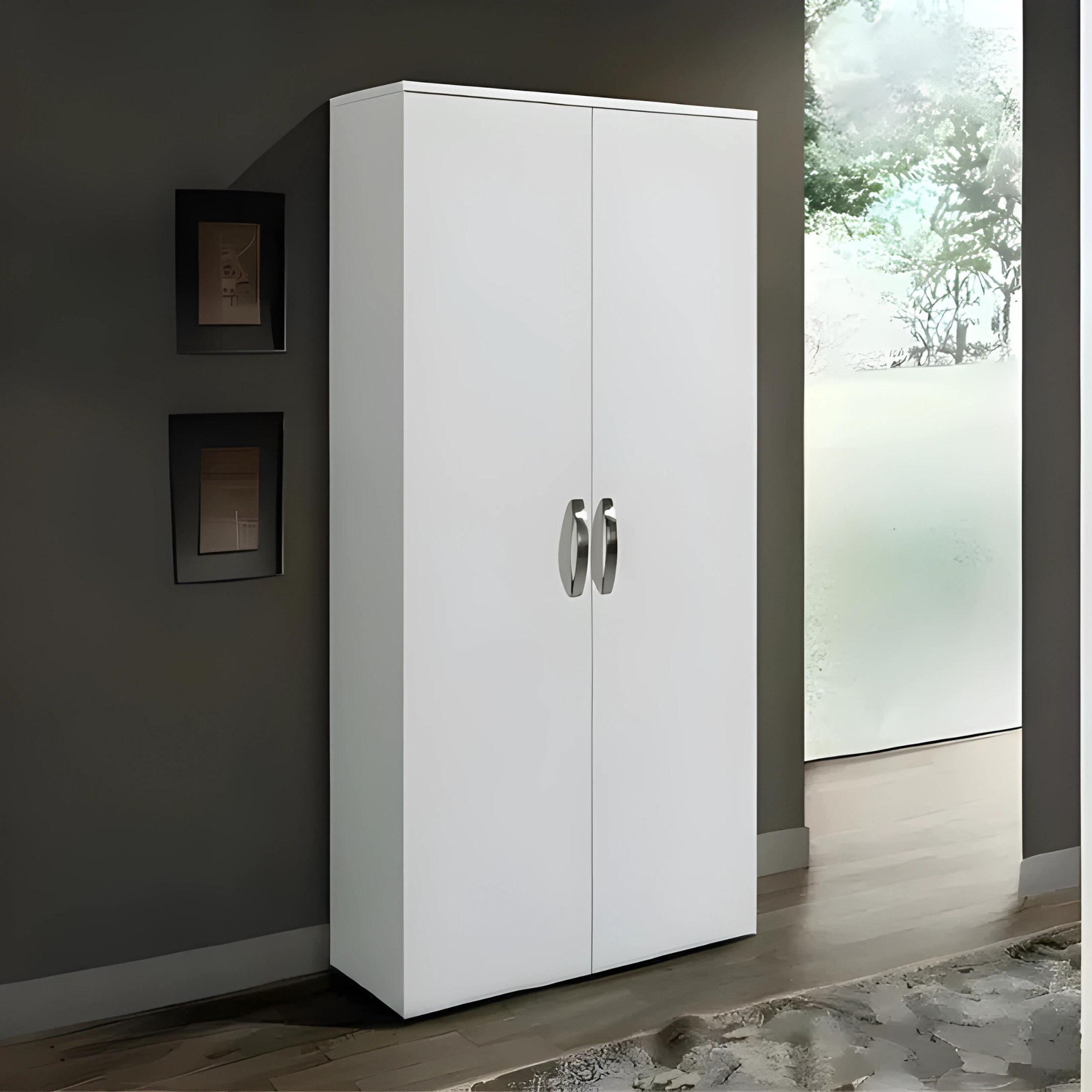 "Modern" white wooden wardrobe with 2 doors, coat rack and 2 shelves, 91x52 cm, 210 cm high
