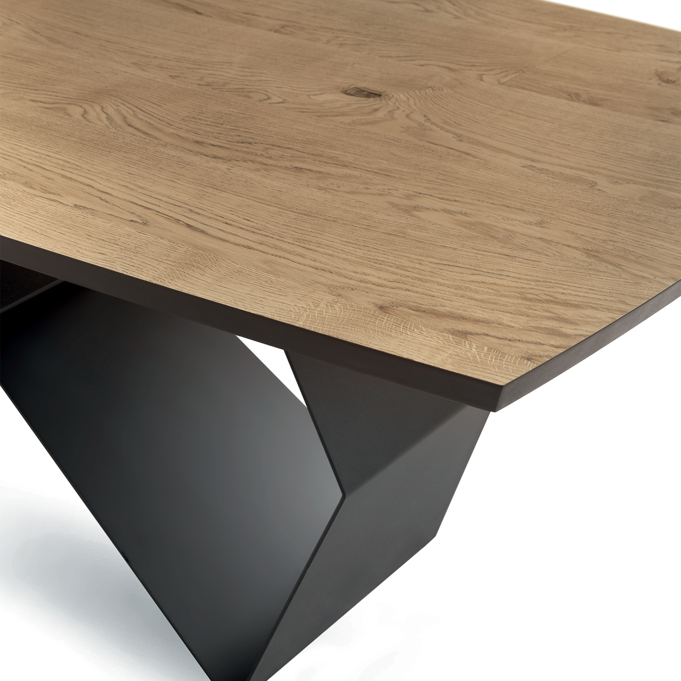 Fixed dining table "Reina" with metal base and oak top 200x100 cm 75h