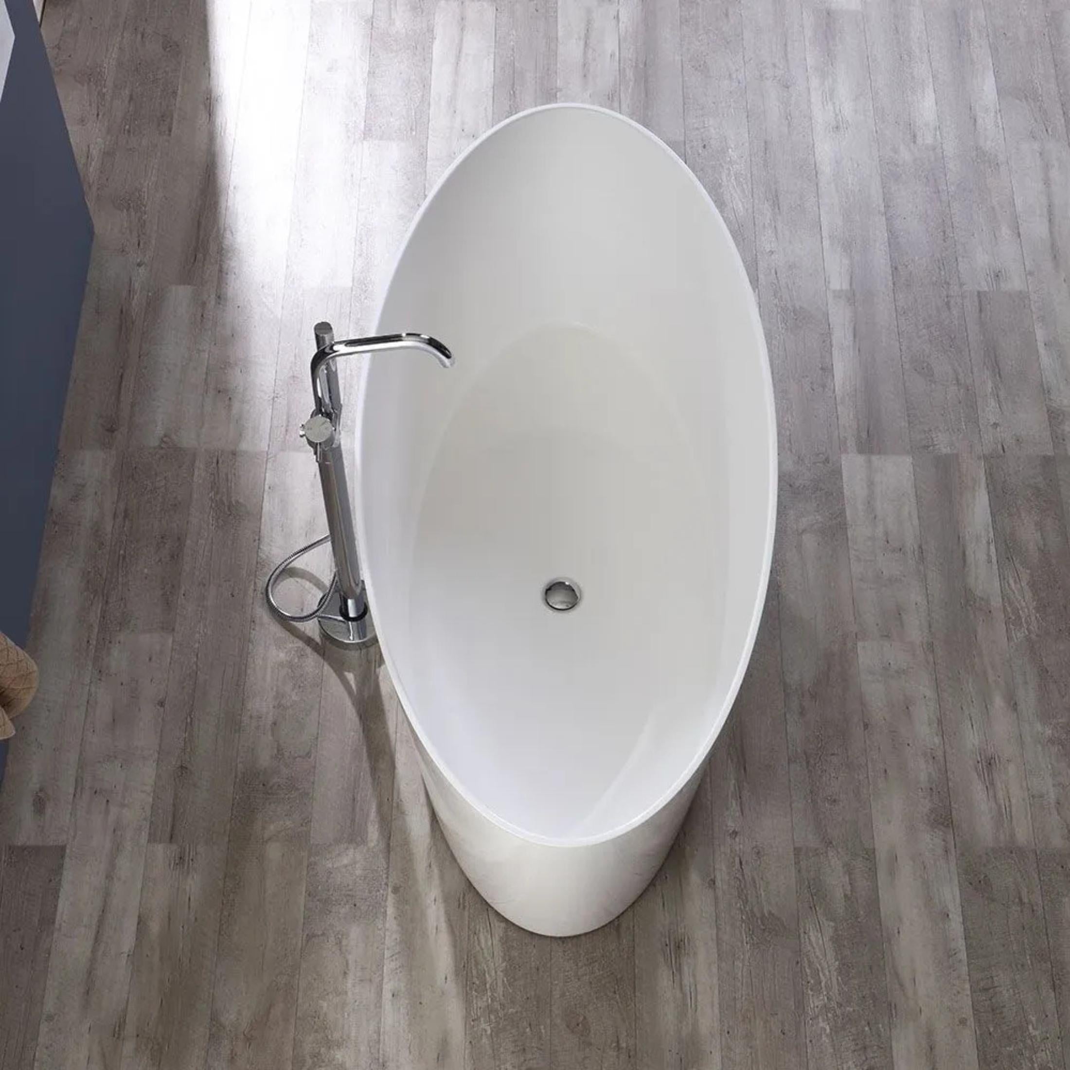 "Verona" freestanding bathtub in glossy white recomposed marble, 159.3 x 72 cm, 65 cm high