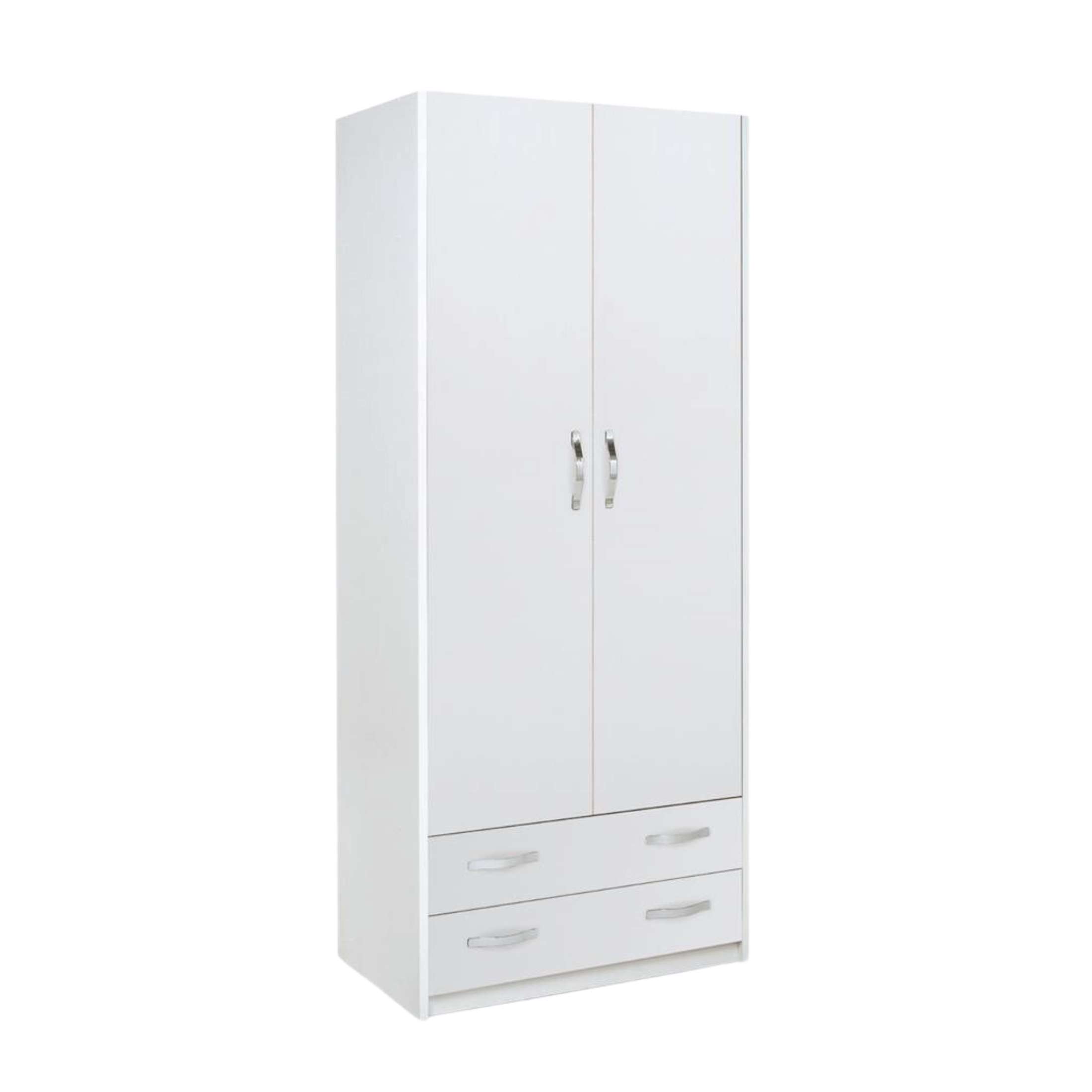 White wooden wardrobe "Modern2" with 2 doors and 2 drawers, clothes hangers, 91x52 cm, 210h