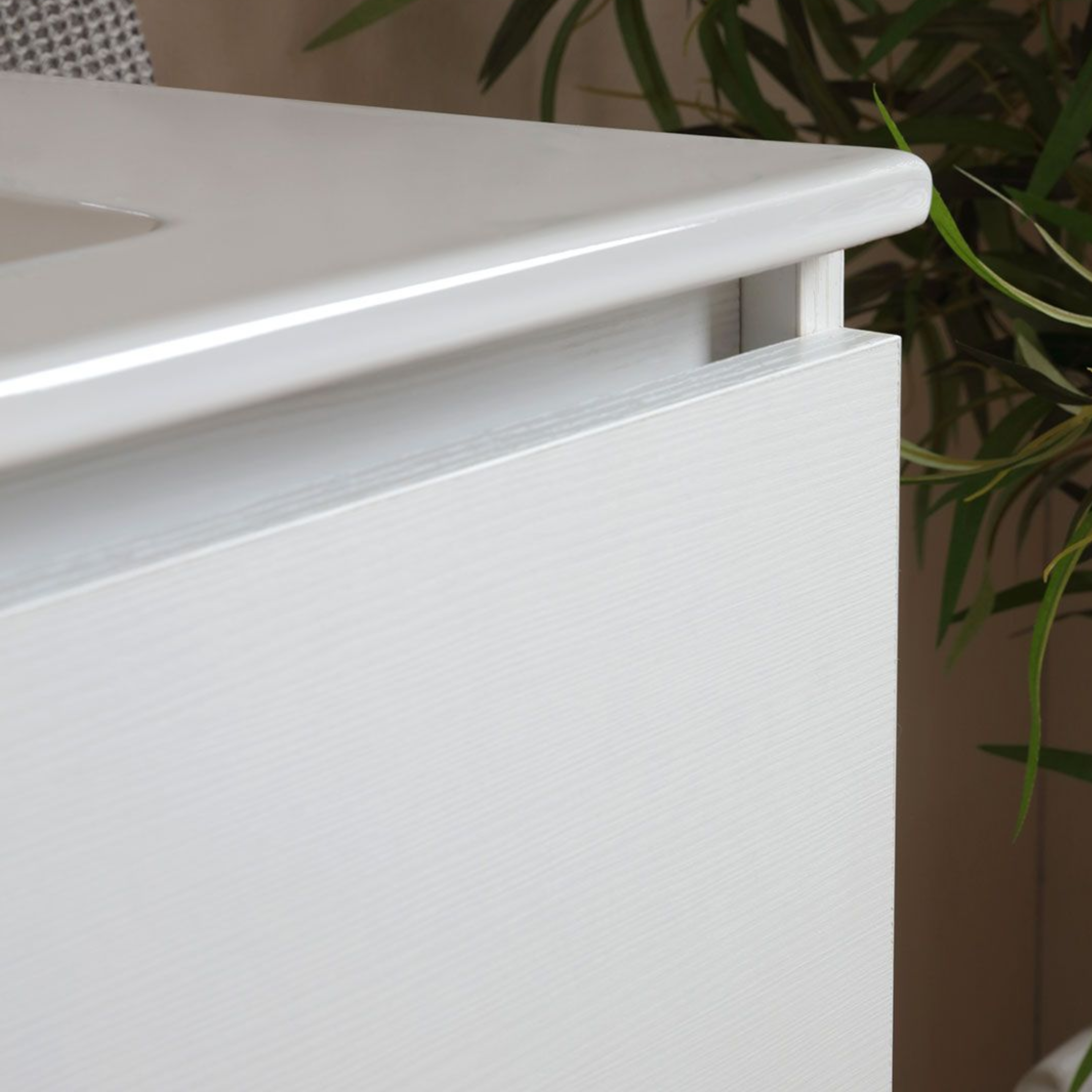 "Belize80" white wall-hung bathroom cabinet with two drawers and a ceramic sink