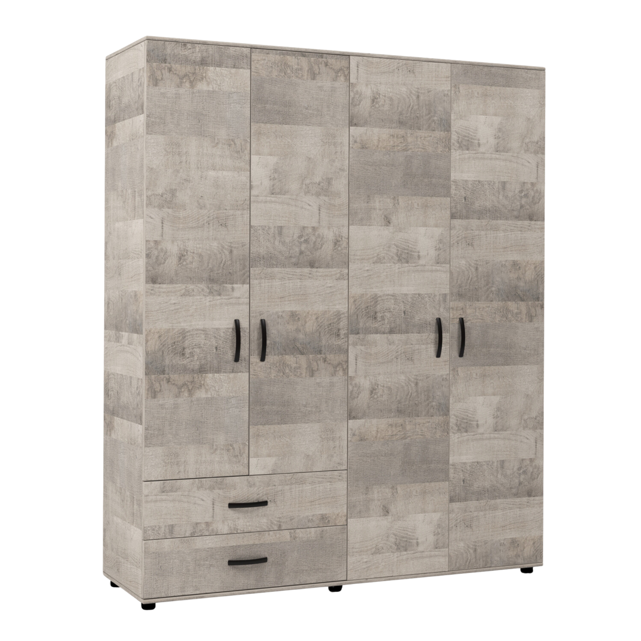 Claks modern wooden wardrobe with 4 doors and 2 drawers, 160x52 cm, 205 cm high.