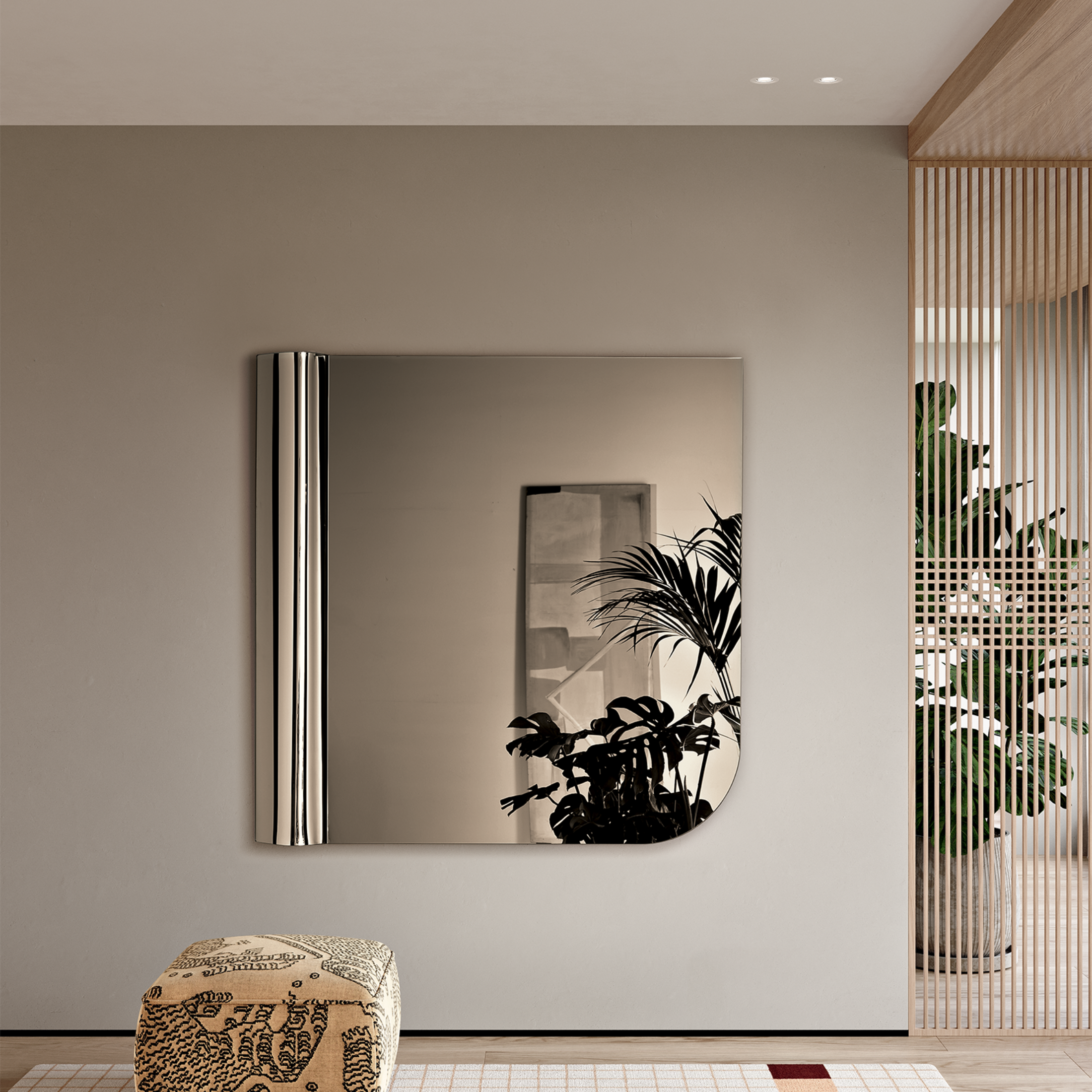 "Sinuo" decorative mirror in fused glass with a versatile wave