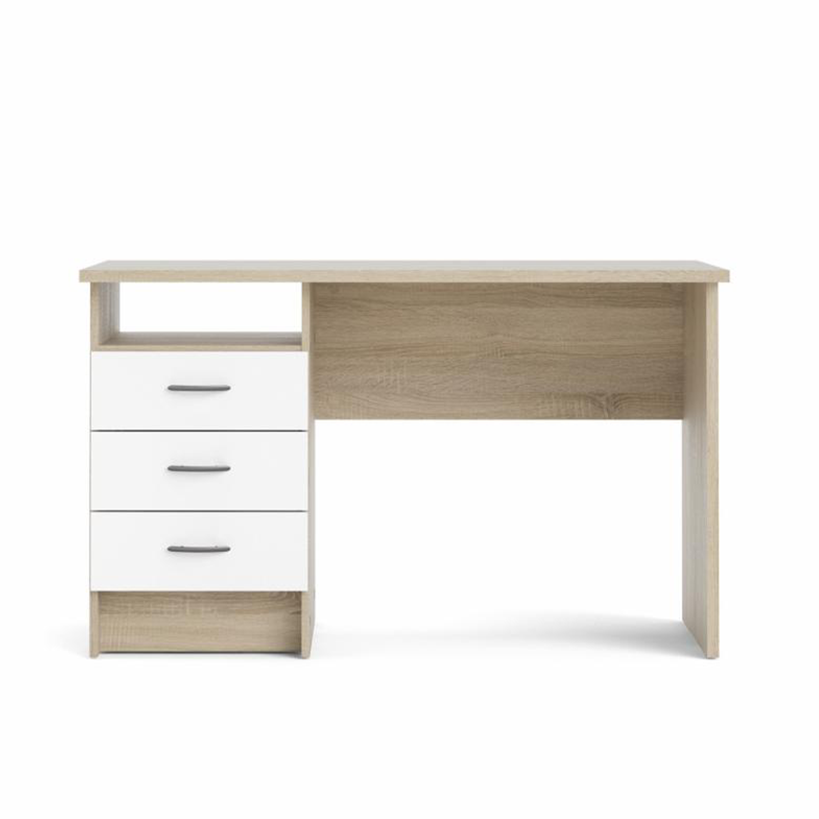 Escritorio con cómoda de 3 cajones "Function Plus" en madera de roble y blanco, 120x48 cm, 73h