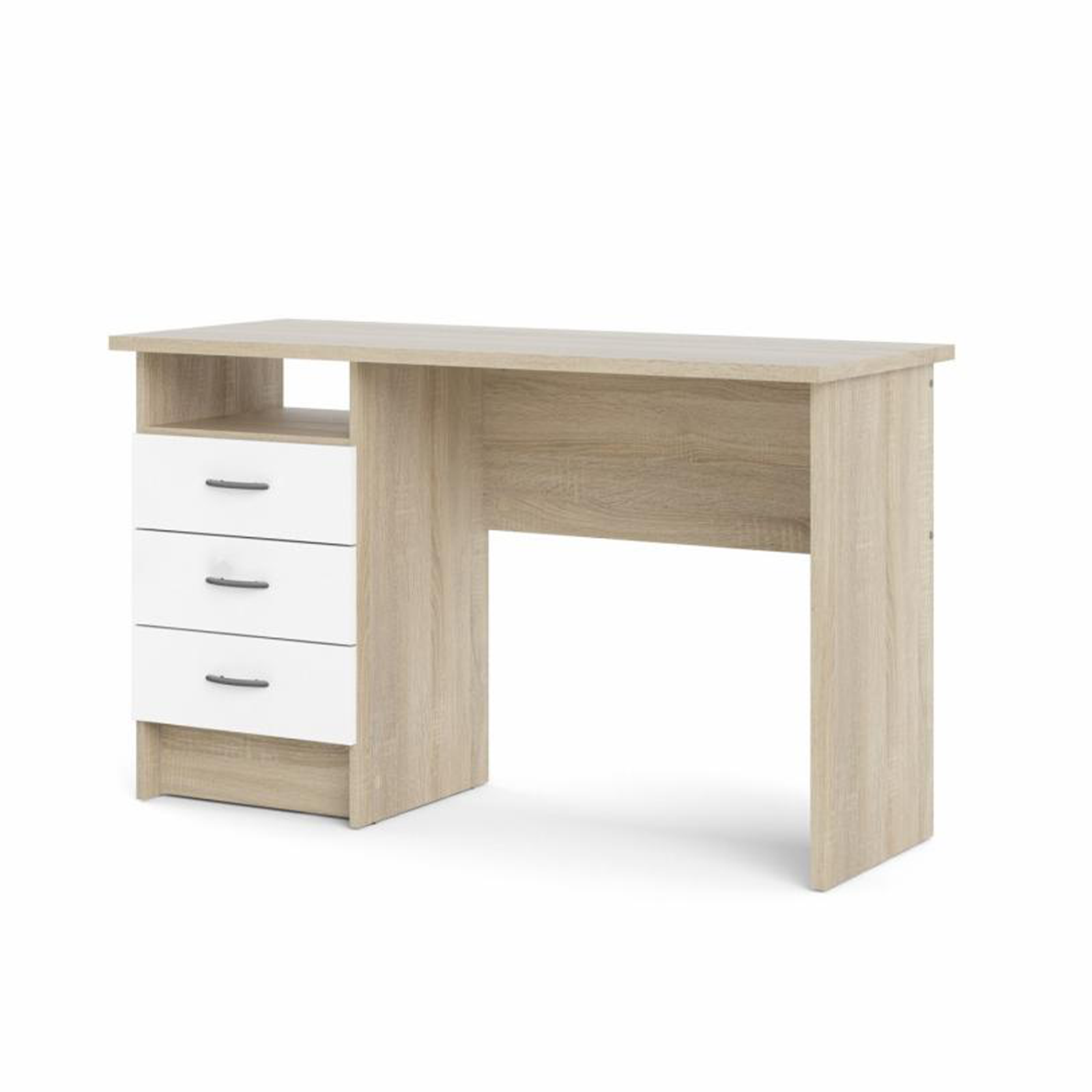 Escritorio con cómoda de 3 cajones "Function Plus" en madera de roble y blanco, 120x48 cm, 73h