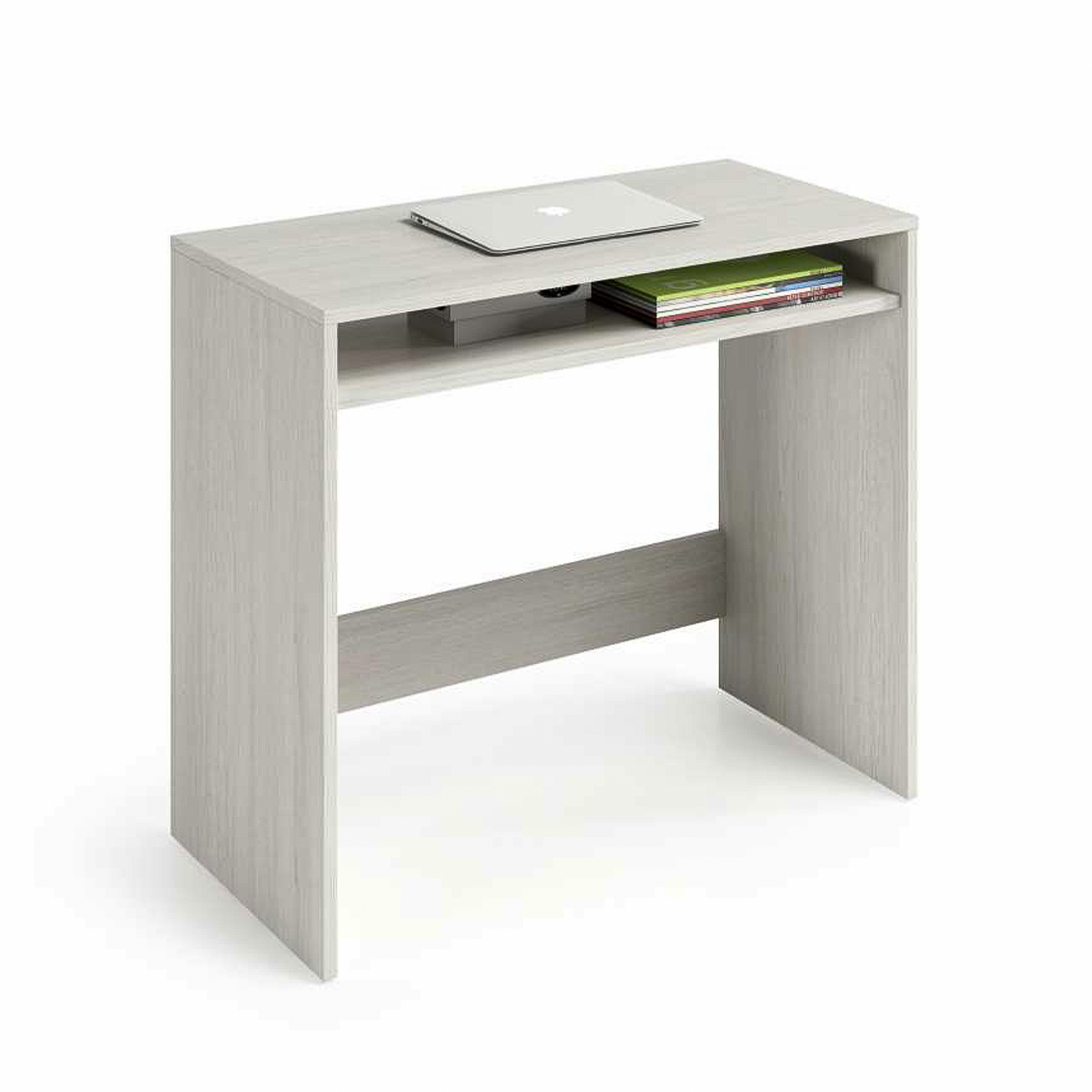 "Star" white wooden office desk with 1 fixed open shelf, 79x43 cm, 78h