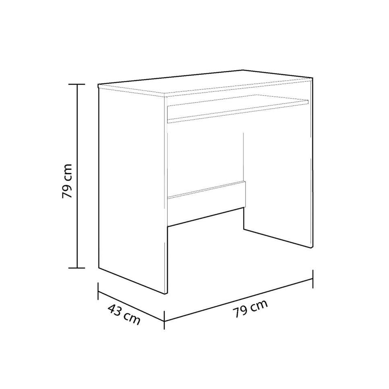 "Star" white wooden office desk with 1 fixed open shelf, 79x43 cm, 78h