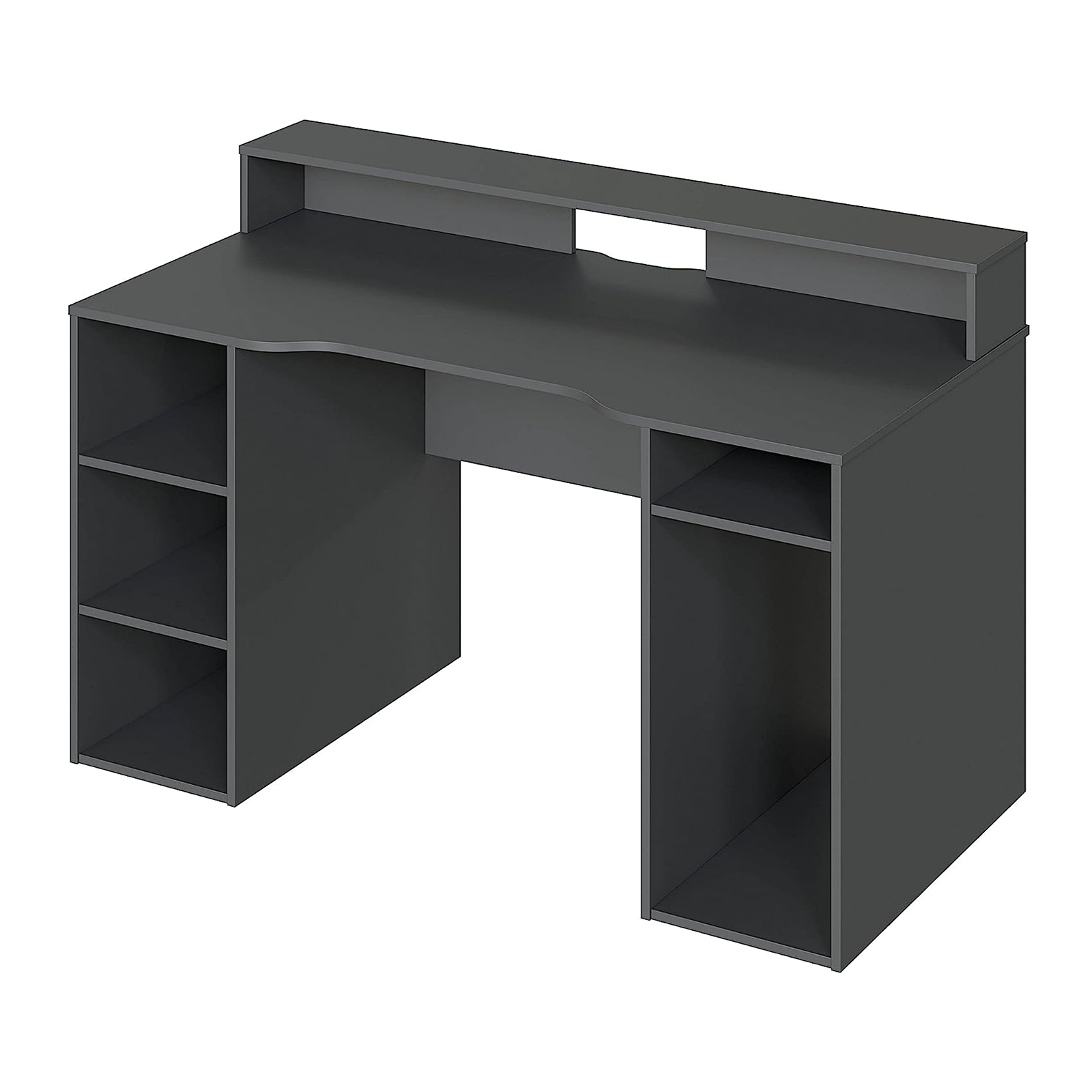 "Ozone" gaming desk in anthracite wood for the office with 5 open compartments, 136x67 cm, 88h