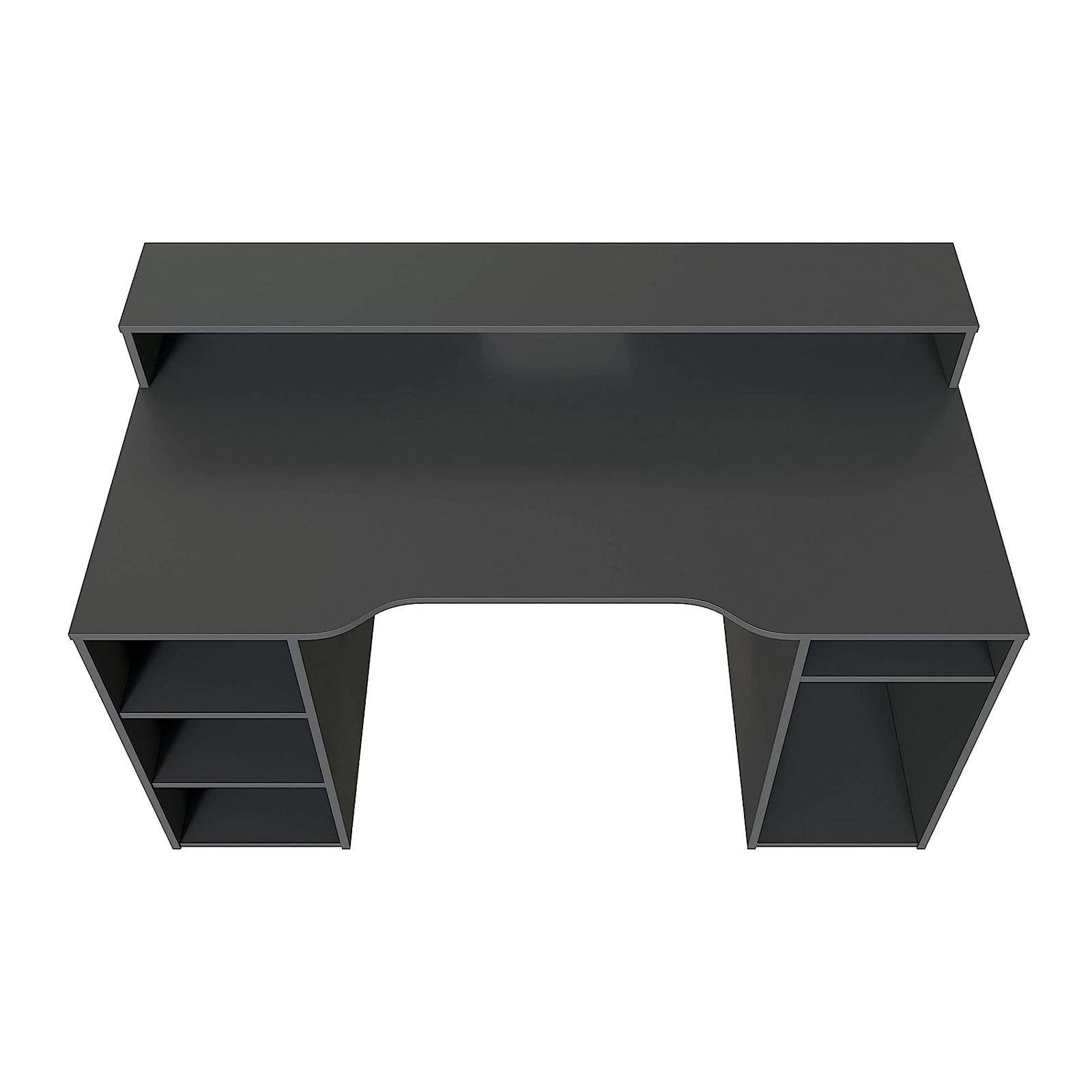 "Ozone" gaming desk in anthracite wood for the office with 5 open compartments, 136x67 cm, 88h