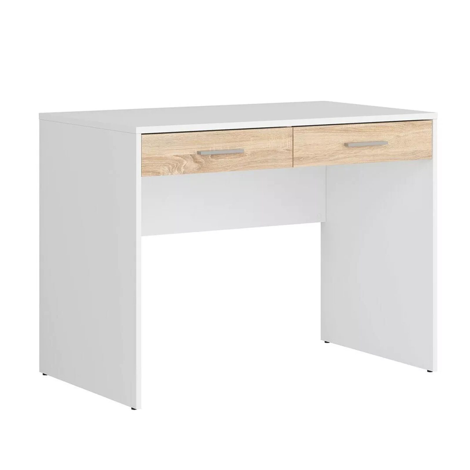 White wooden "USB" office desk with 2 oak drawers, 100x60 cm, 75 cm high