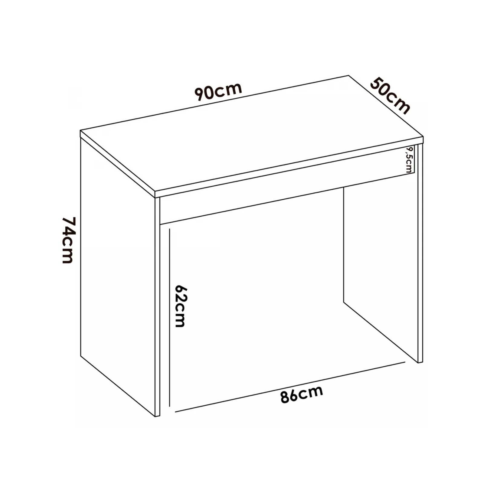 White wooden "USB" office desk with 2 oak drawers, 100x60 cm, 75 cm high
