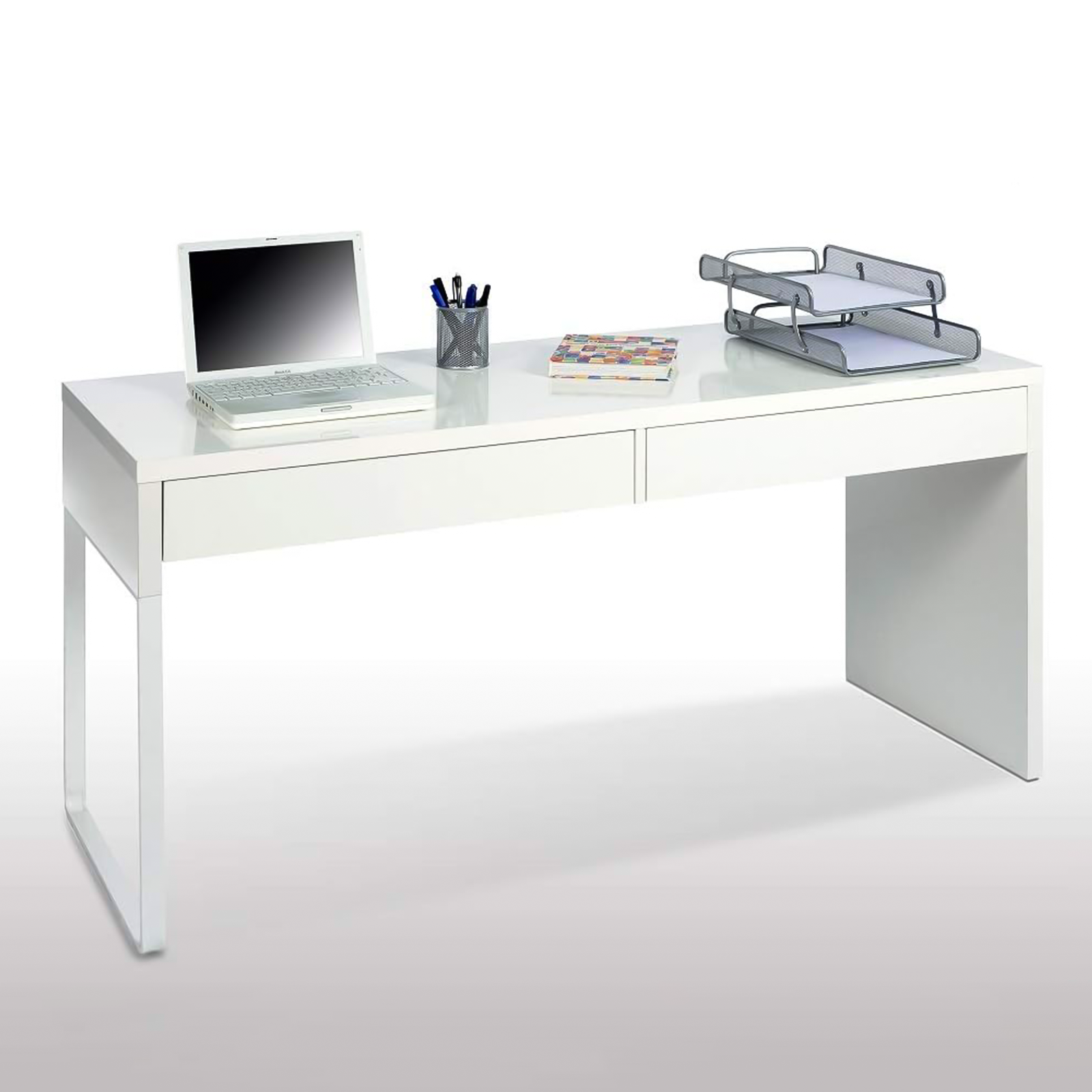 "Touch" white wooden computer desk for office with 2 drawers, 138x50 cm, 75 cm high