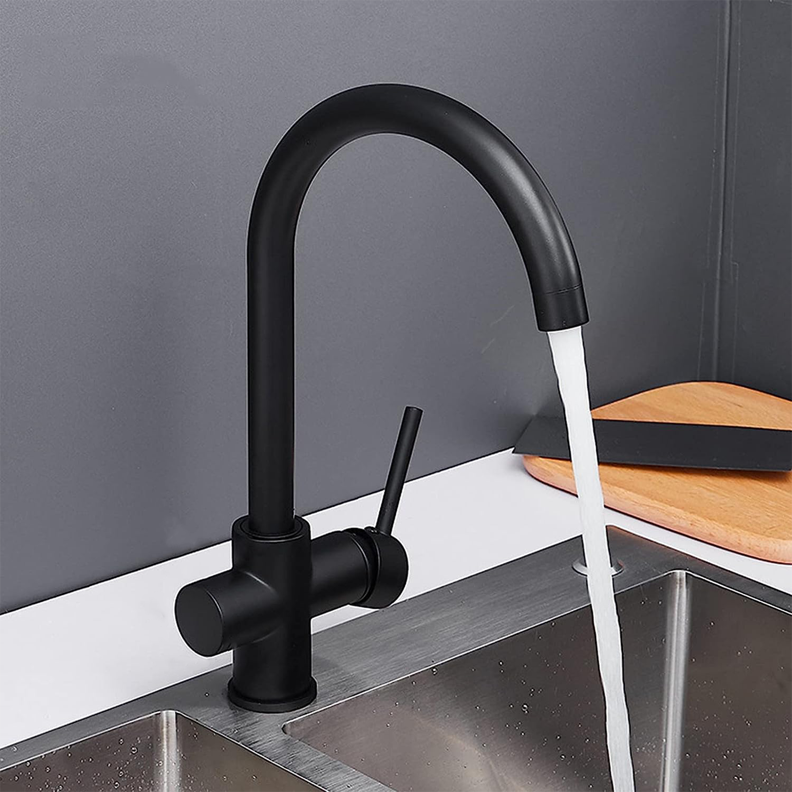 "Gemini" high-spout mixer tap for modern sink in matte black