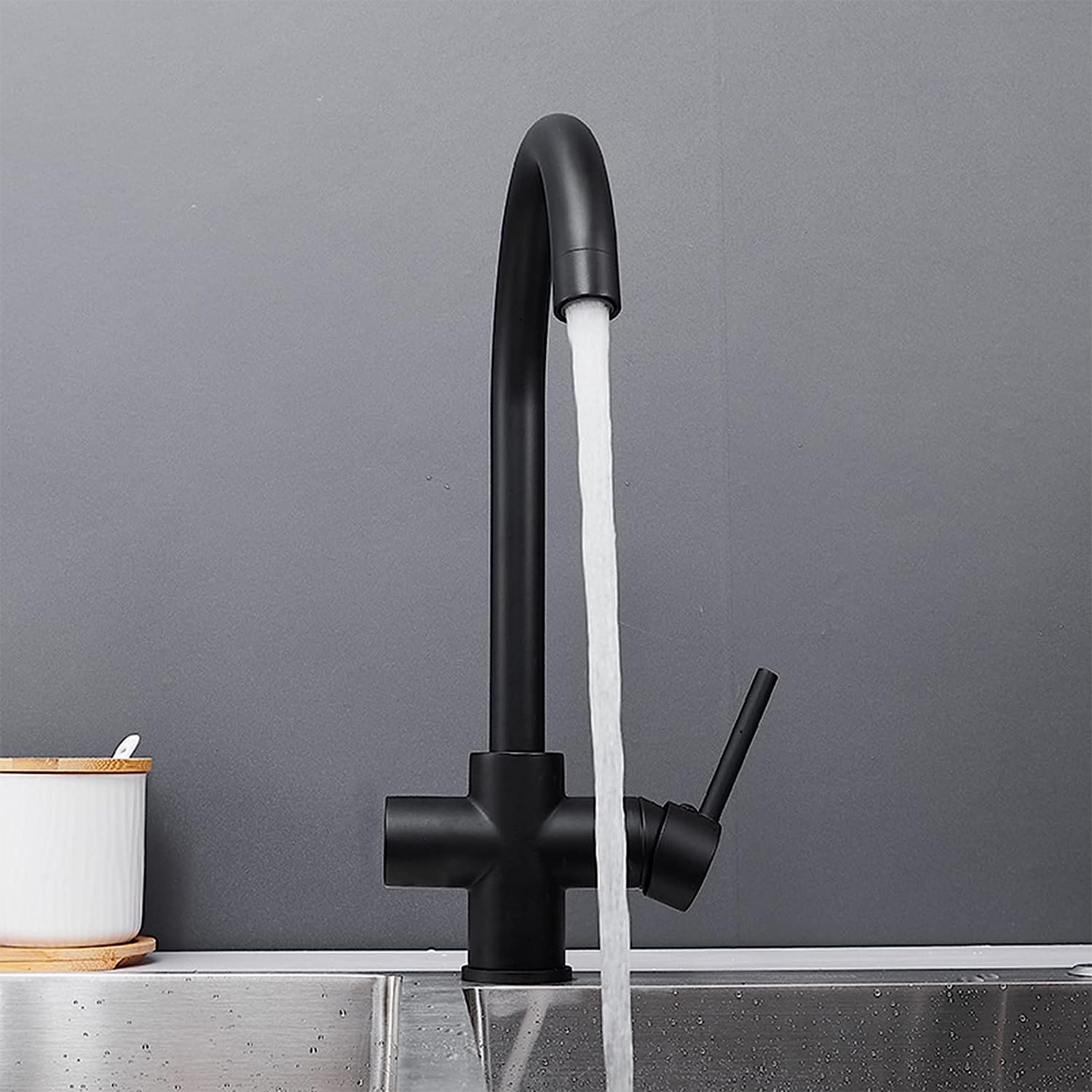 "Gemini" high-spout mixer tap for modern sink in matte black