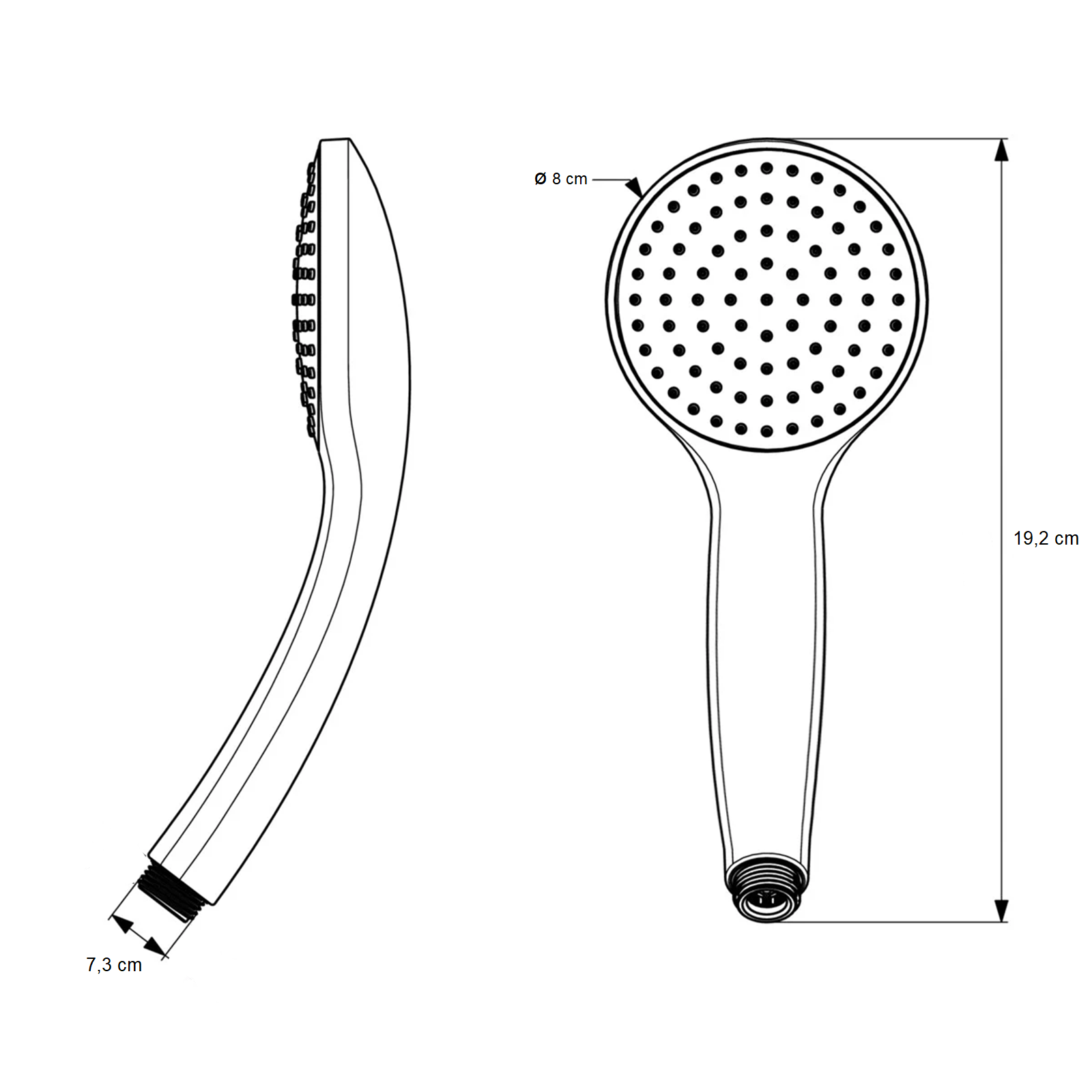 "Easy04" single jet shower head in matt black ABS 8x7.3 cm 19.2h