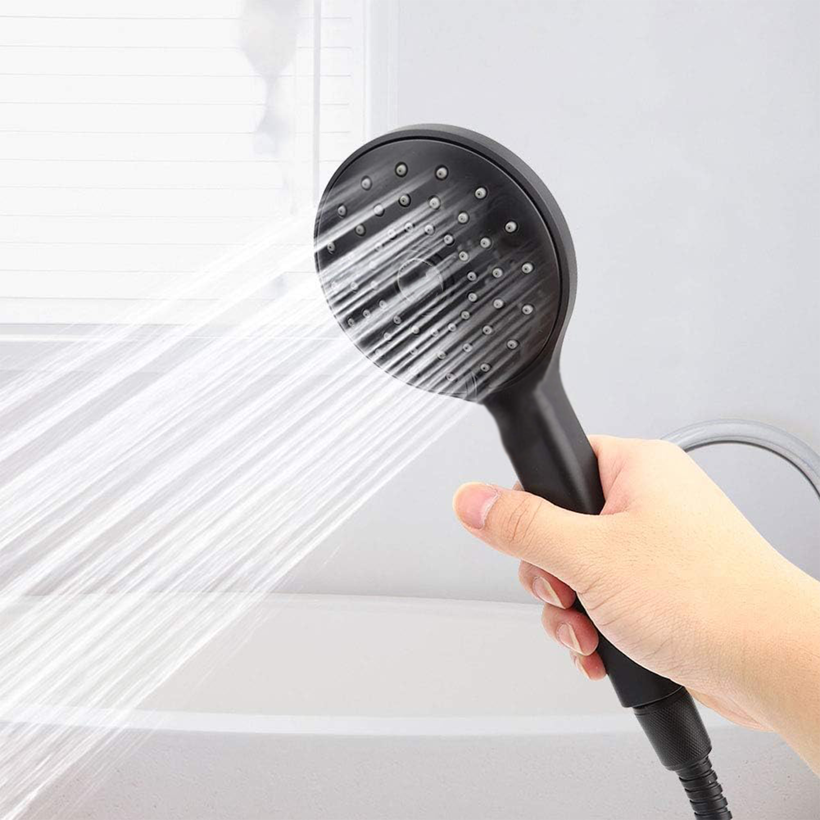 S337 single jet shower head in matt black anti-limescale ABS