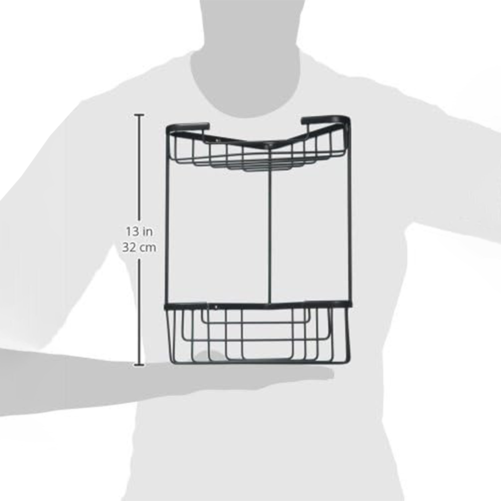 "Lier" corner shower soap dish in black steel, 20x15 cm