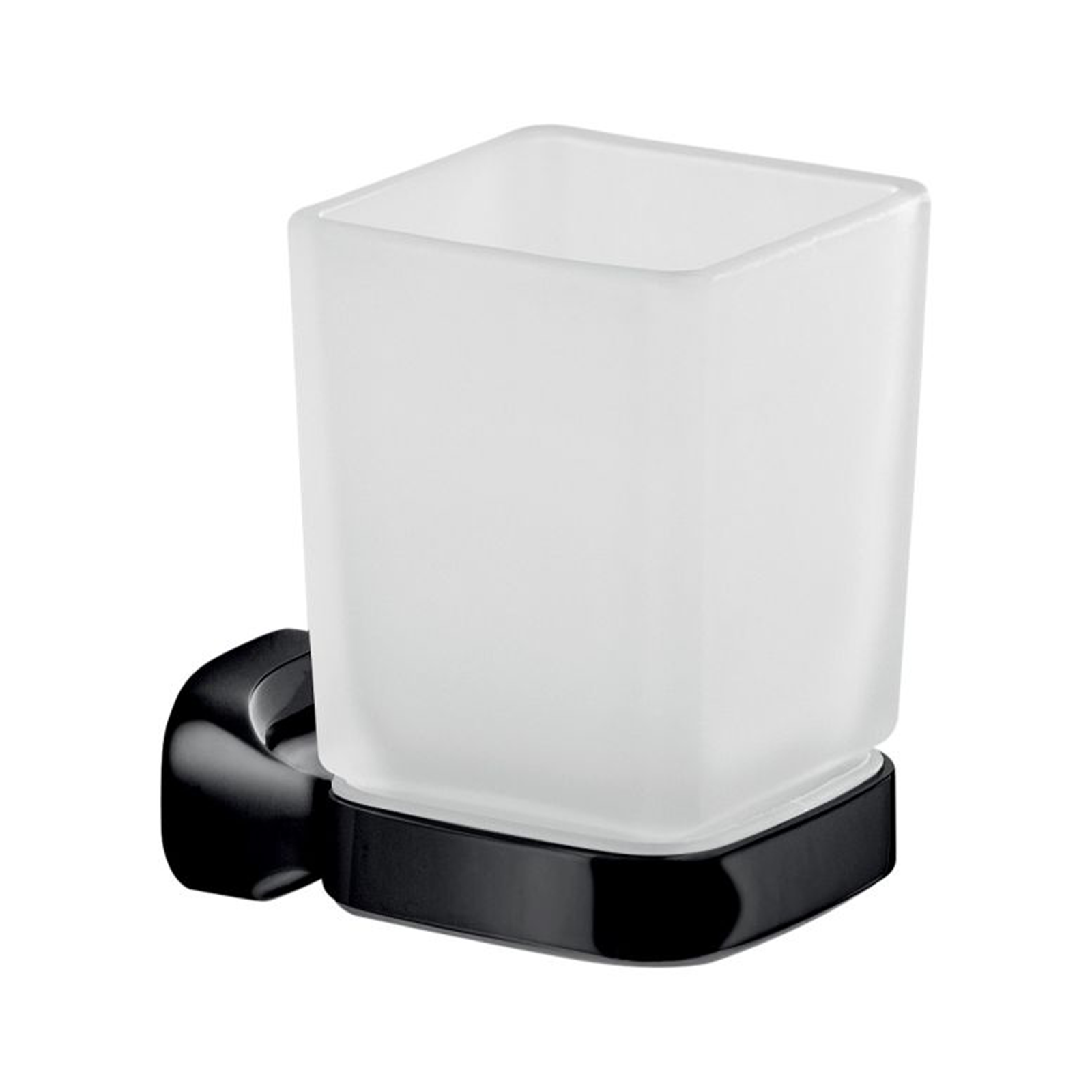 "Stelvio" bathroom set with toothbrush holder, soap dish, and toilet brush in frosted glass and steel