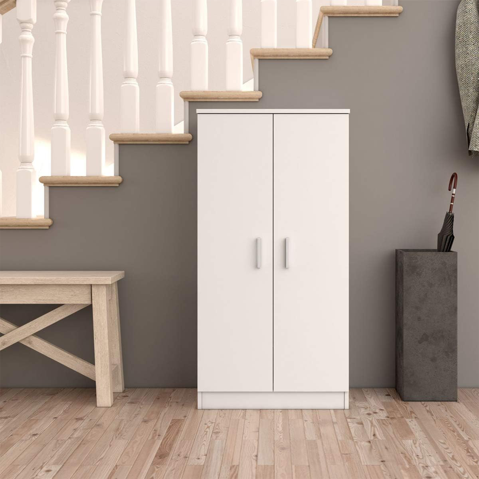 "Basic" 2-door shoe cabinet in Canadian wood with 6 shelves, 55x36 cm, 108h