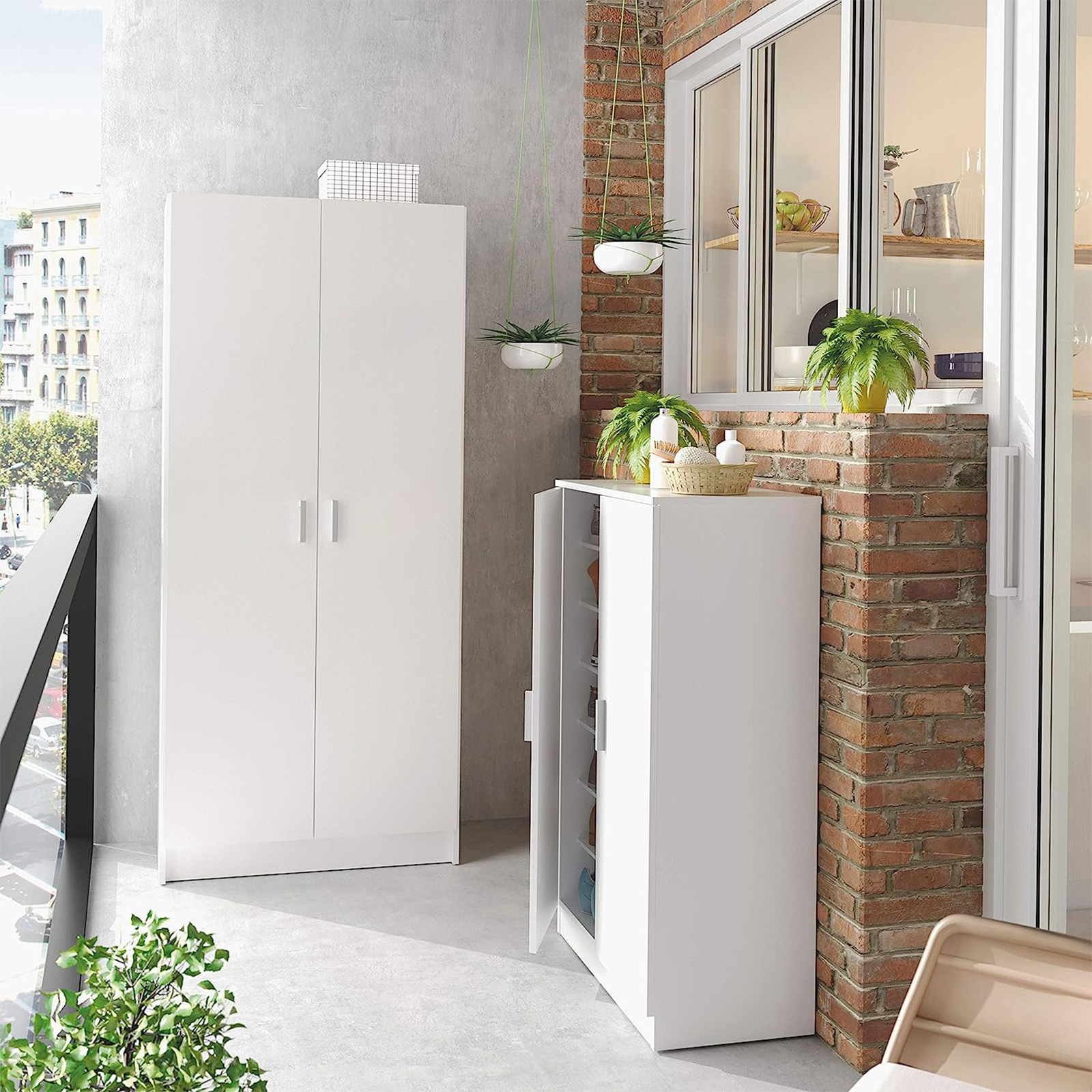 "Basic" 2-door shoe cabinet in Canadian wood with 6 shelves, 55x36 cm, 108h