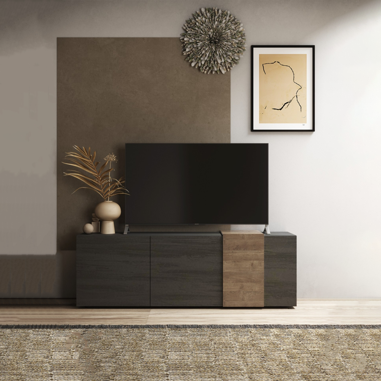 "Venus" 3-door wooden TV stand for living room, 181x44 cm, 59h