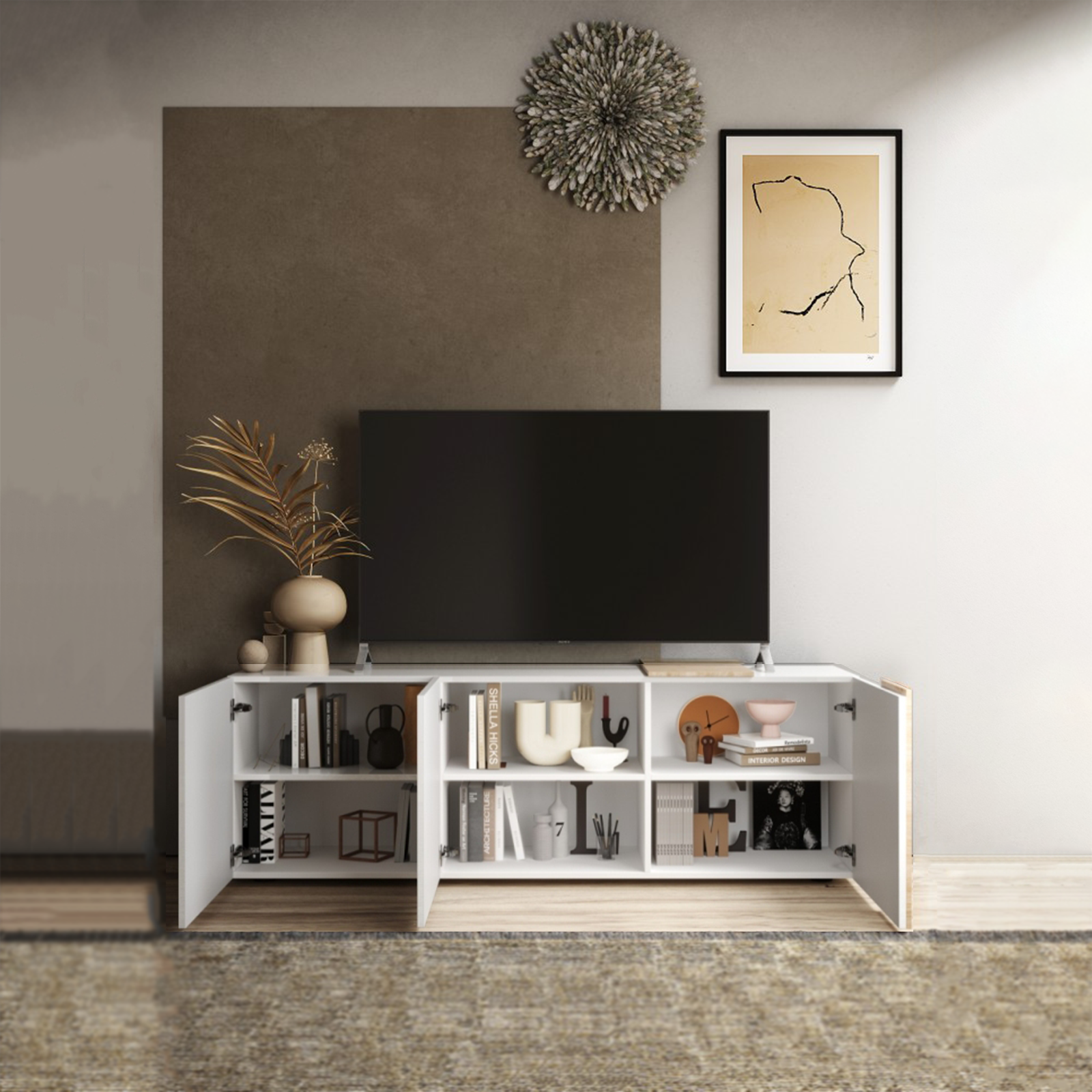 "Venus" 3-door wooden TV stand for living room, 181x44 cm, 59h