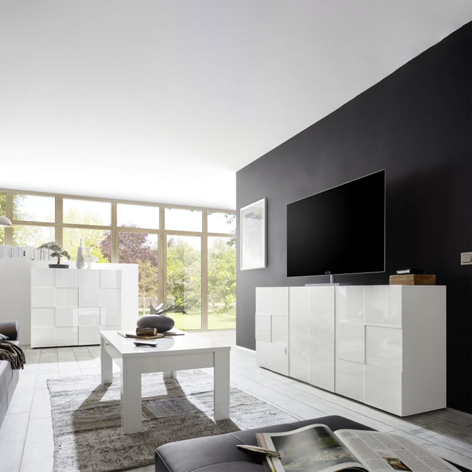 Aparador de entrada de madera "Dama", mueble de salón con 3 puertas, 181x43 cm, 84h