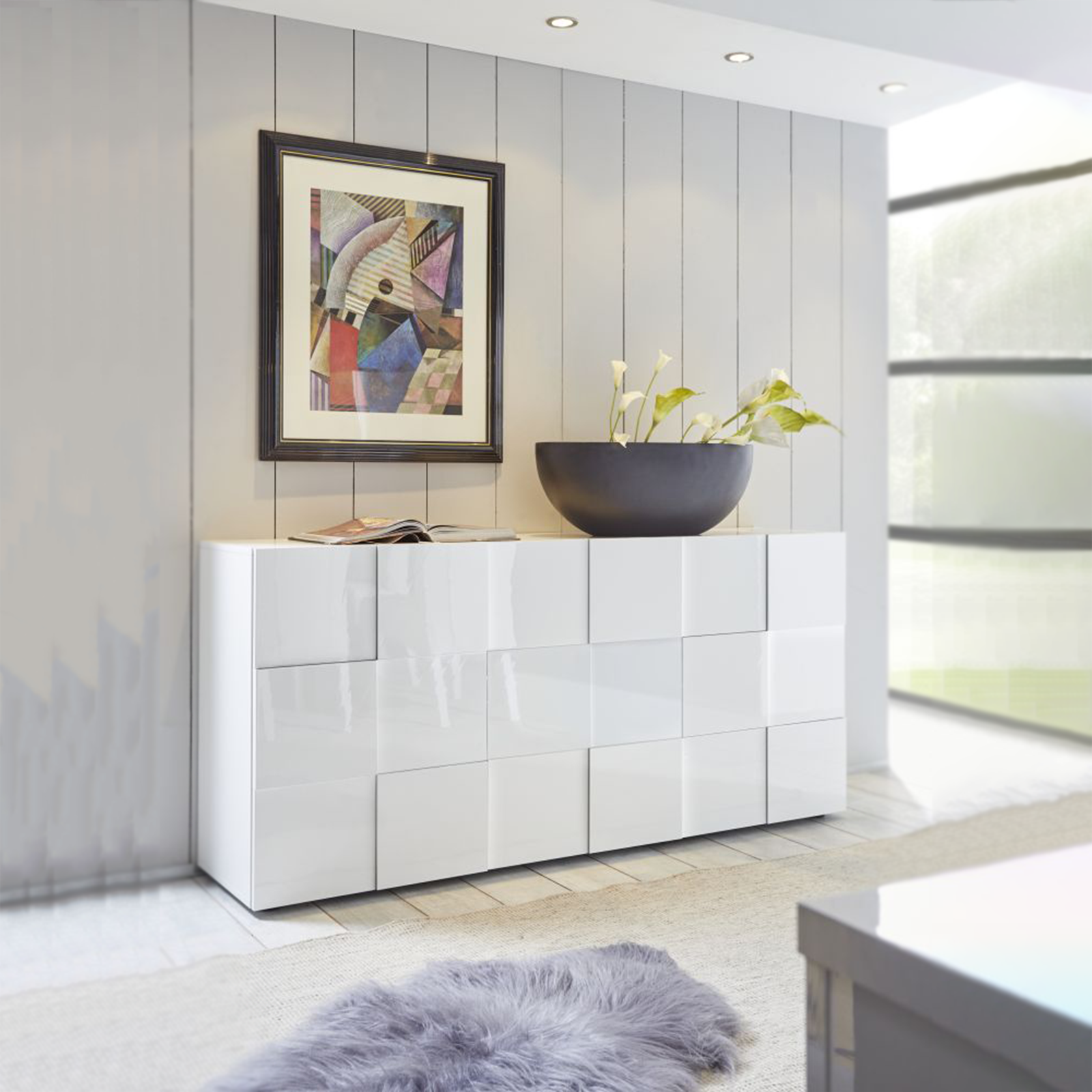 Aparador de entrada de madera "Dama", mueble de salón con 3 puertas, 181x43 cm, 84h