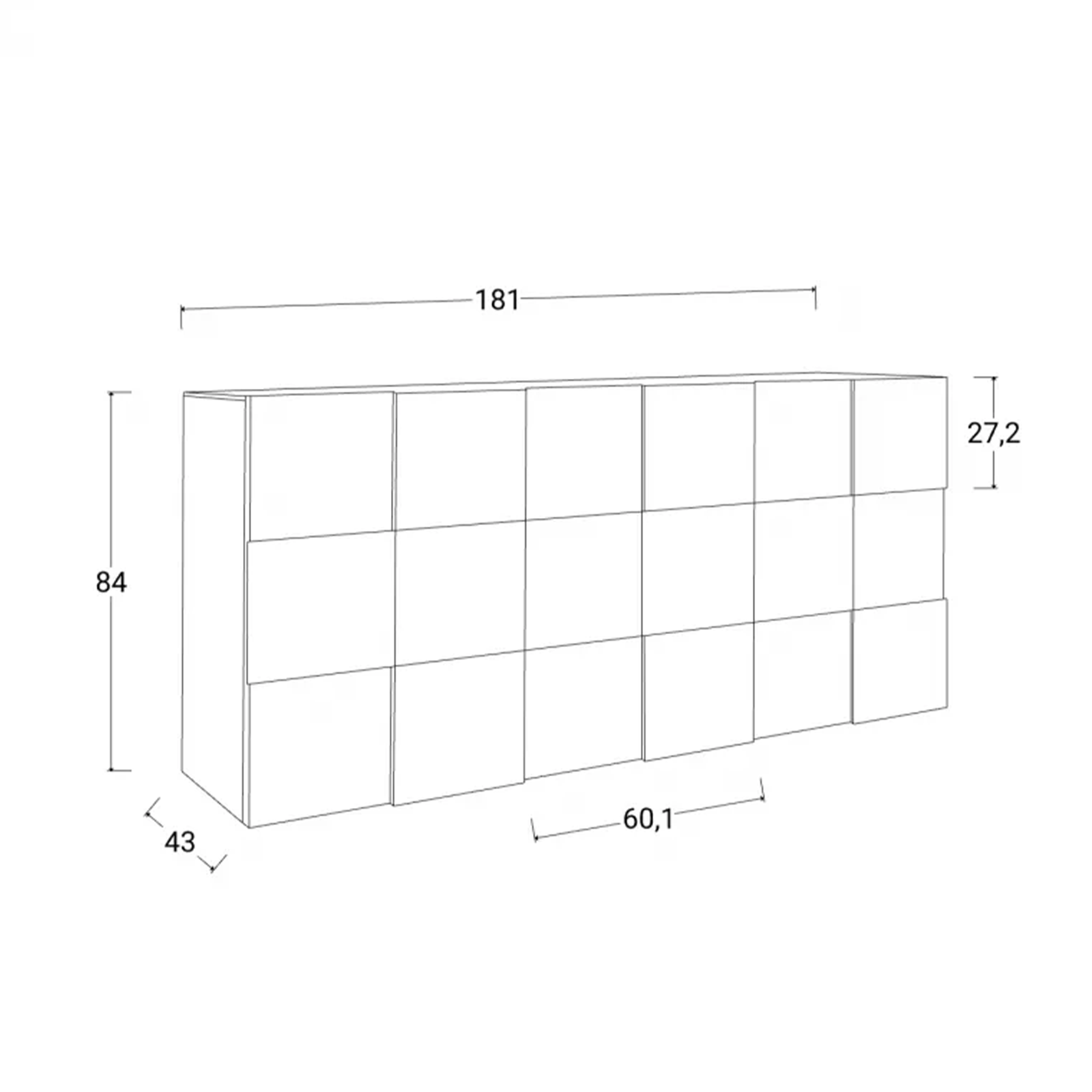 Aparador de entrada de madera "Dama", mueble de salón con 3 puertas, 181x43 cm, 84h