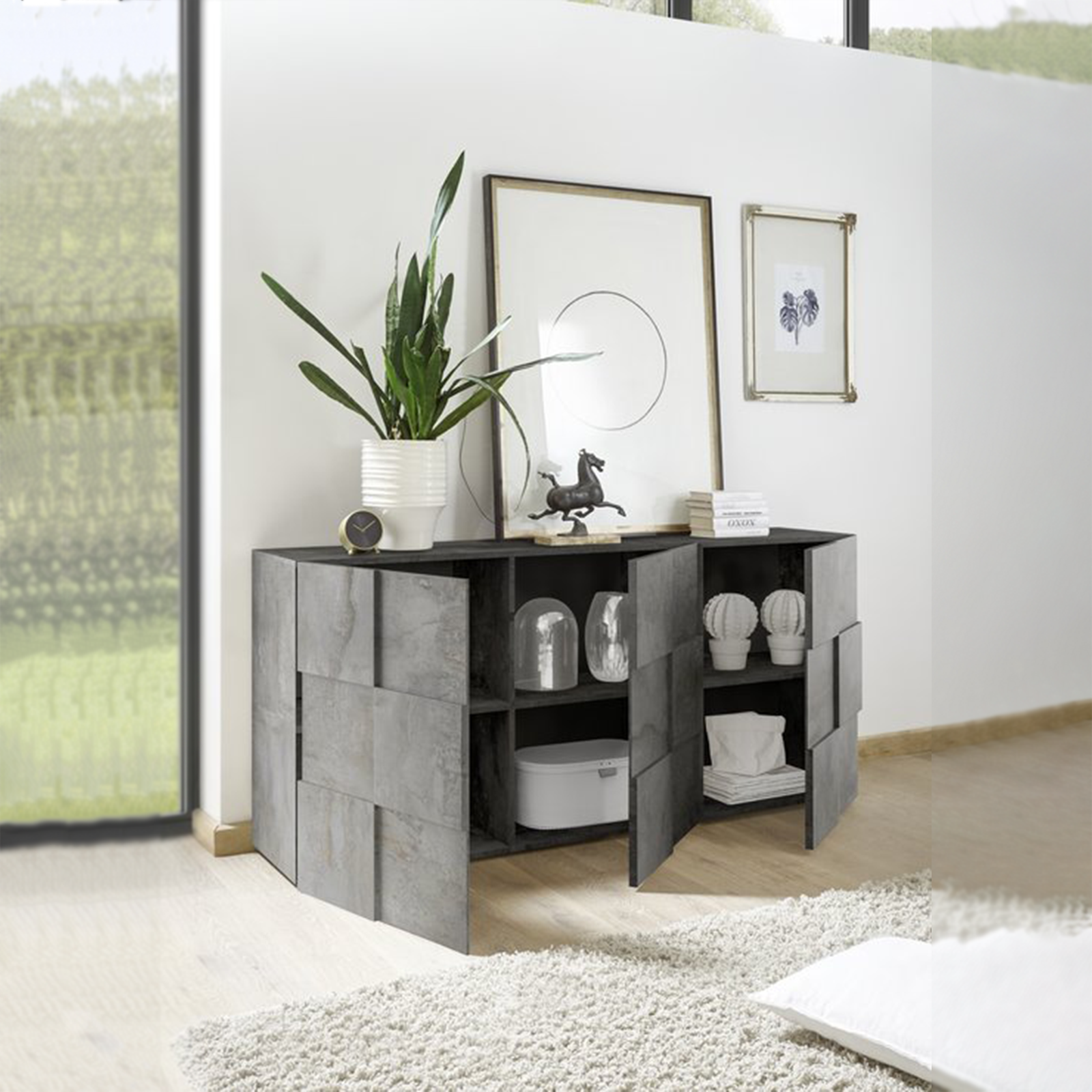 Aparador de entrada de madera "Dama", mueble de salón con 3 puertas, 181x43 cm, 84h