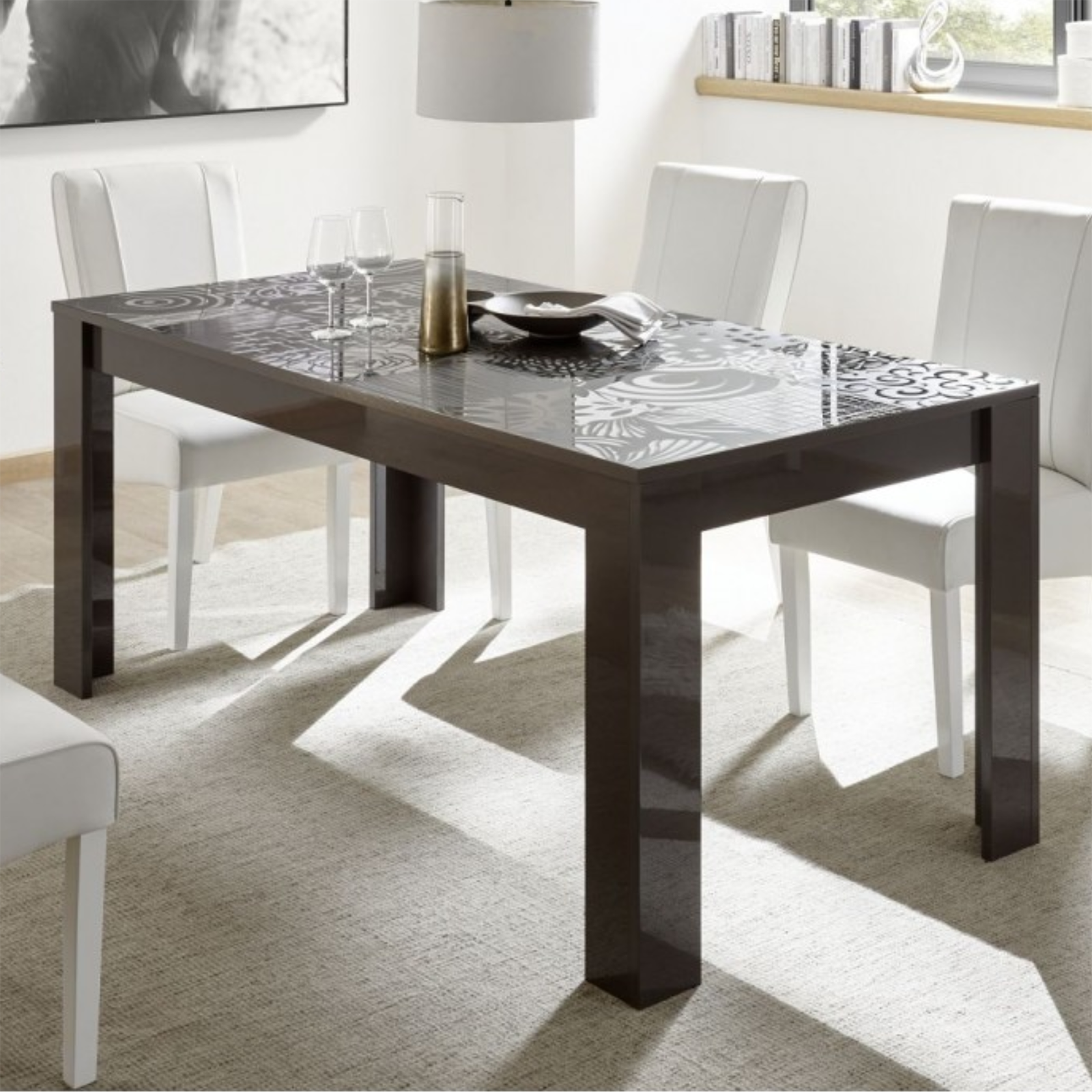 Extendable modern table "Miro" in screen-printed wood cm 137/185x90 ​​79h